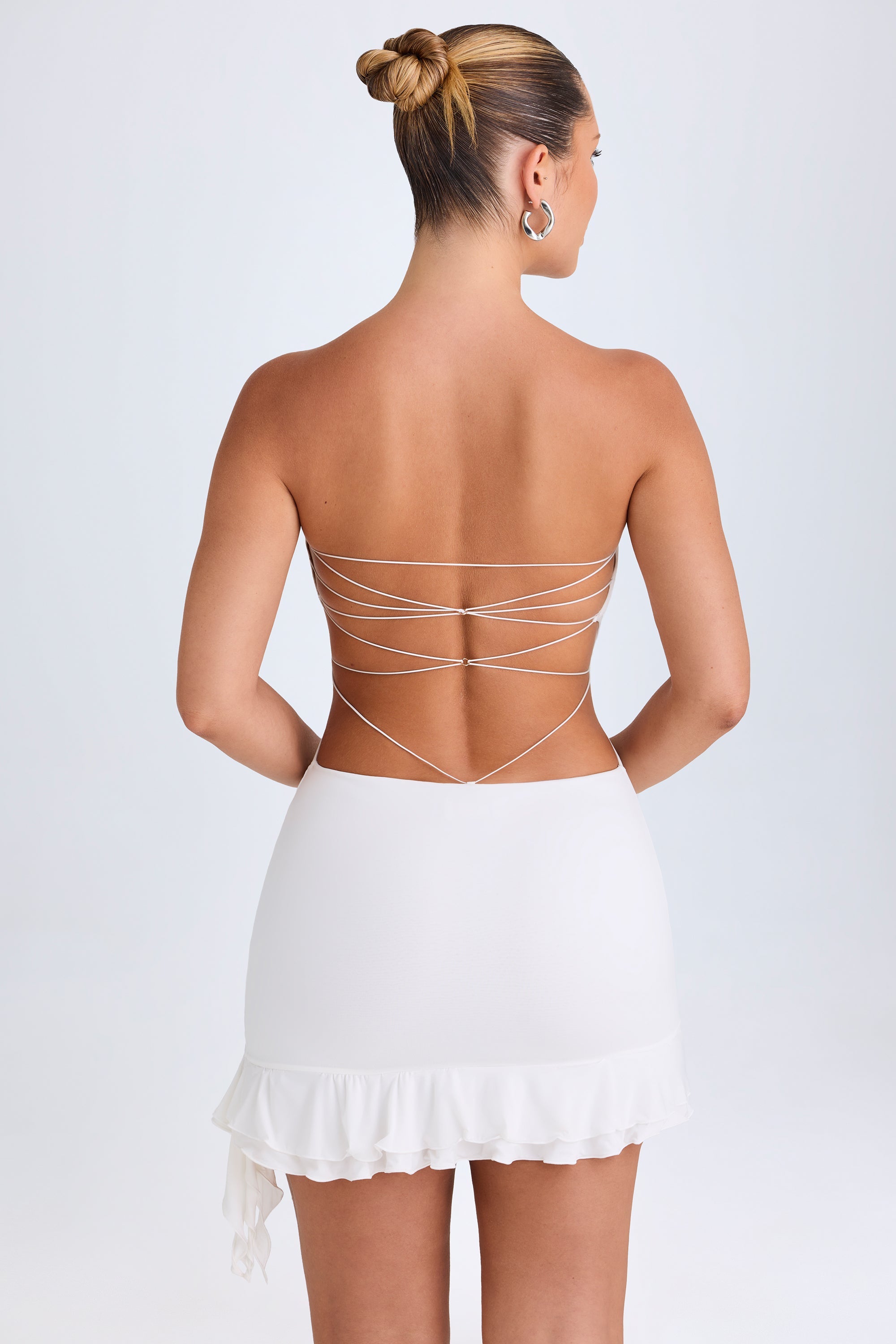 Ruffle-Trim Cut-Out Bandeau Mini Dress in White - 2