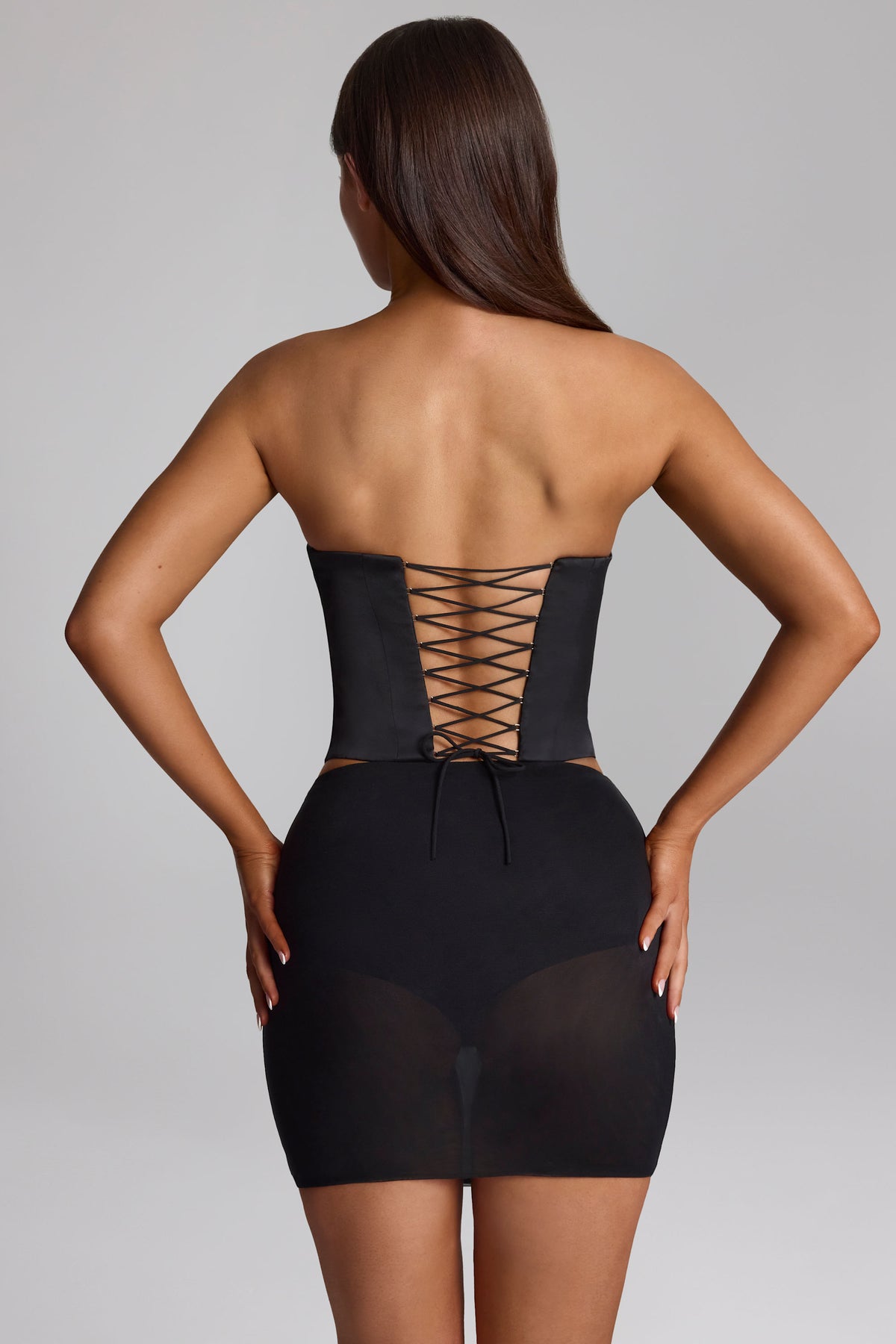 Satin Lace-Up Corset Top in Black