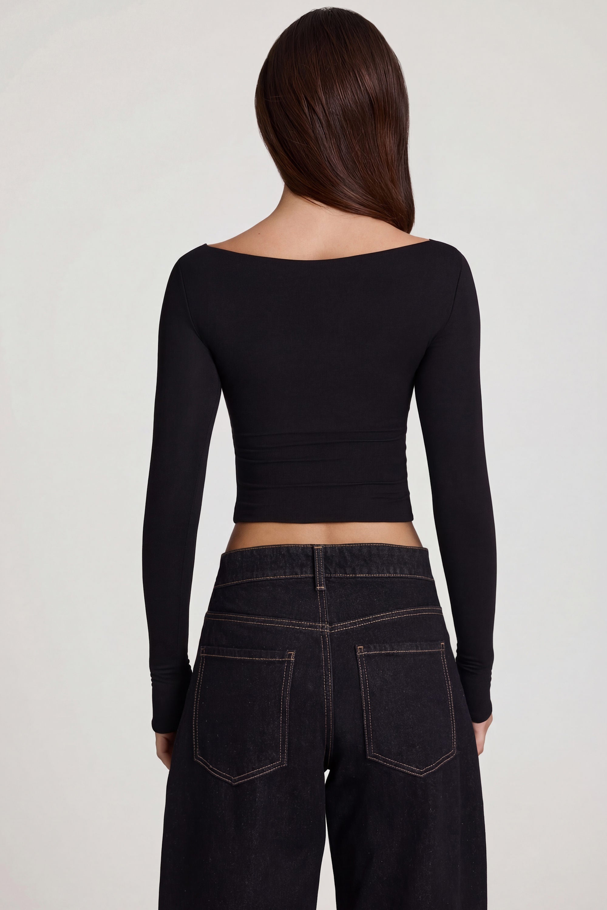Modal Boat-Neck Long-Sleeve Top in Black - 2