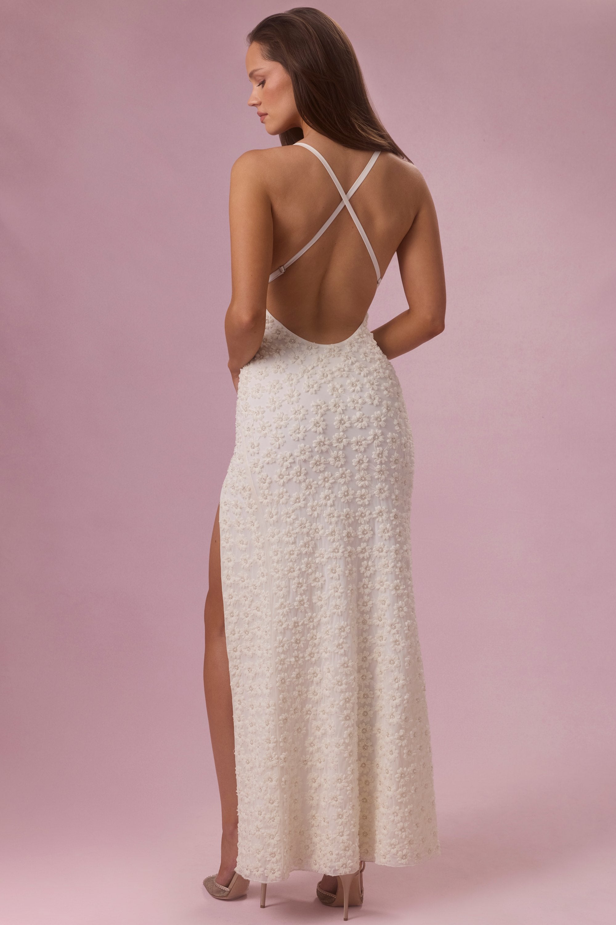 Embellished Square Neck Maxi Dress in Ivory - 2