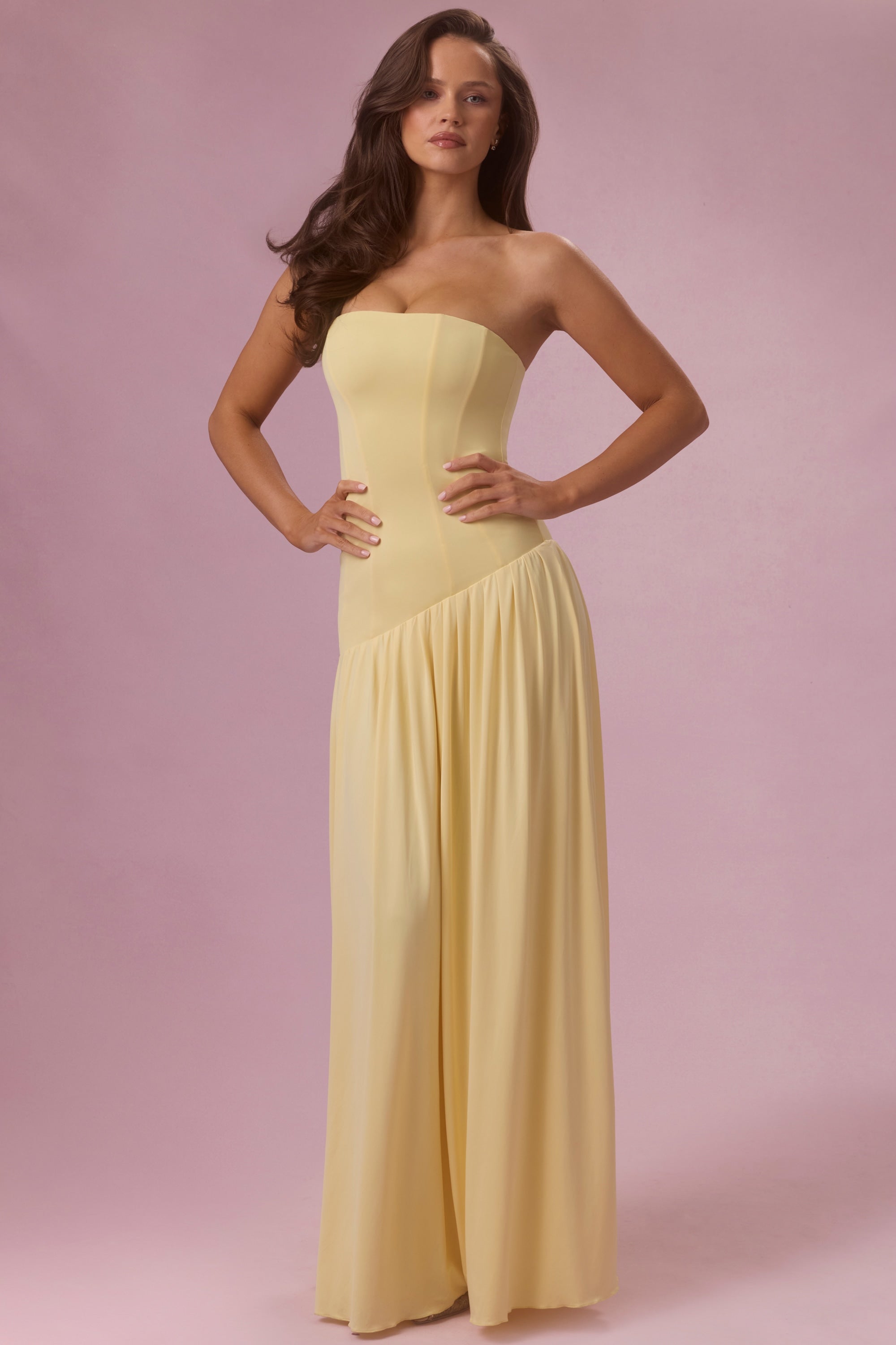 Jersey Strapless Gown in Butter Yellow - 1