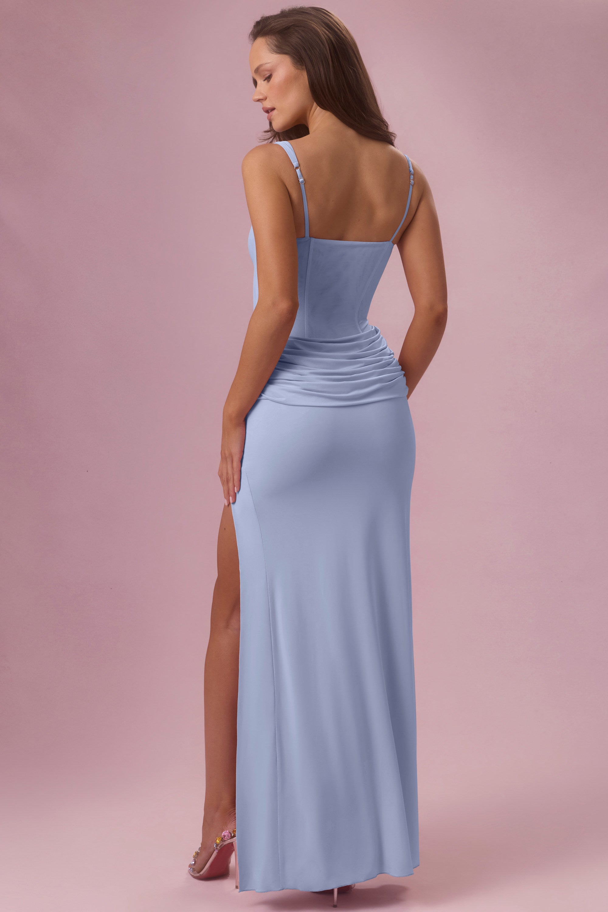 Mesh Draped Bridesmaid Dress in Powder Blue - 2