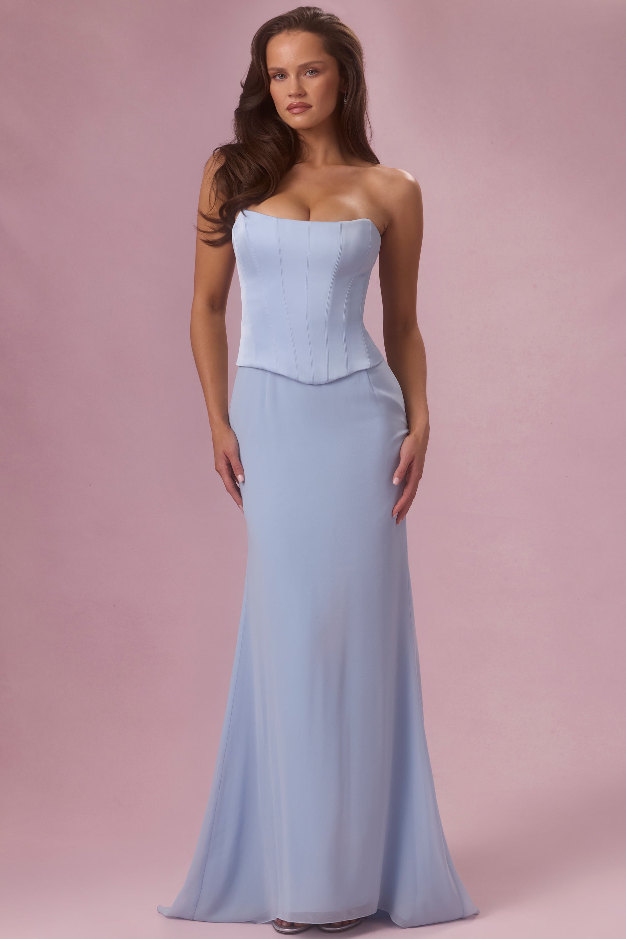Satin Corset Bridesmaid Dress in Powder Blue - 1