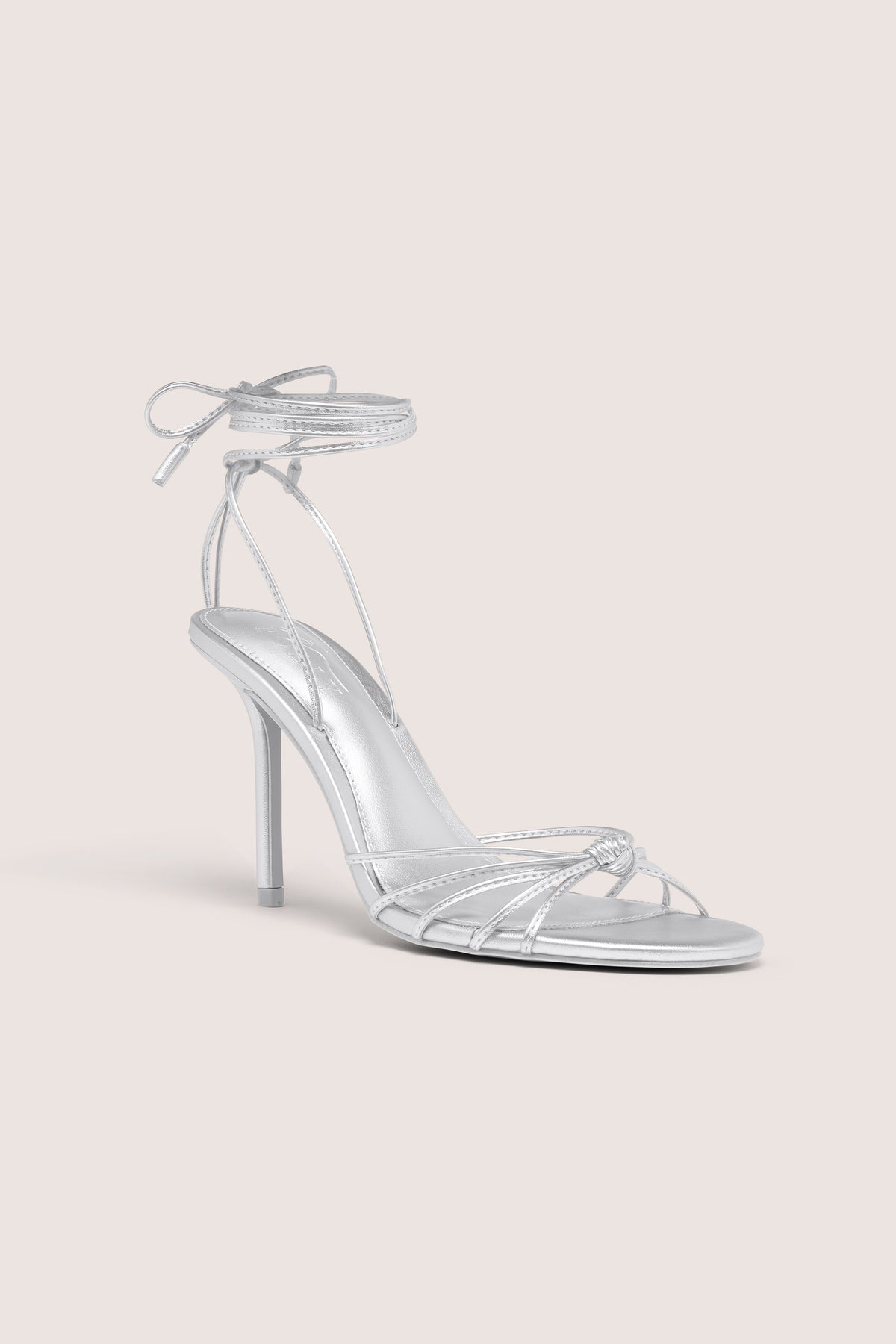 Lace-Up Heeled Sandal in Silver