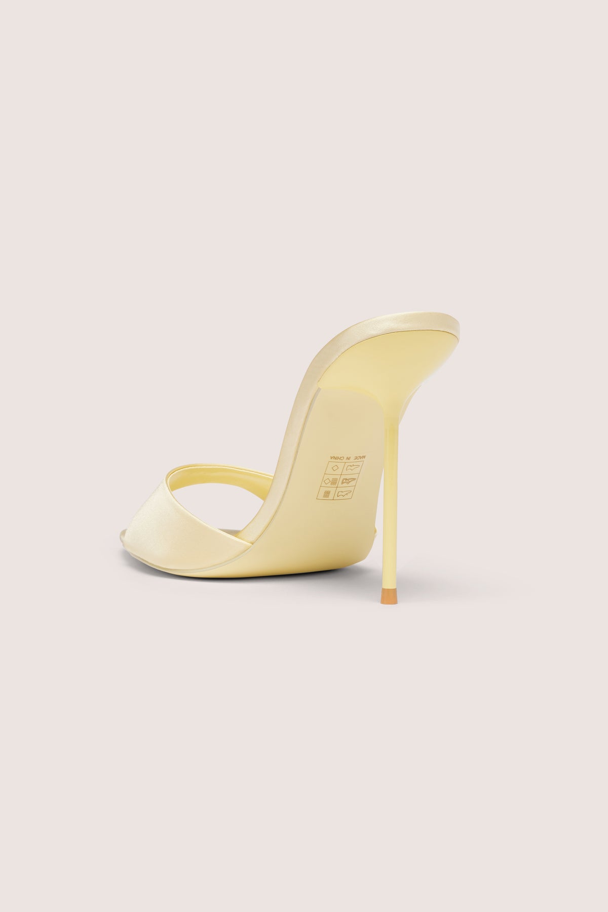 Satin Heeled Mule Sandal in Butter Yellow