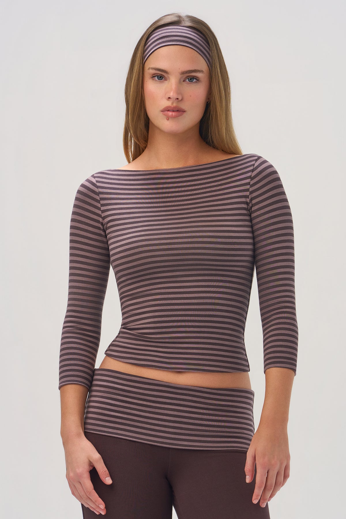 ButterCloud™ 3/4 Sleeve Top in Espresso Stripe