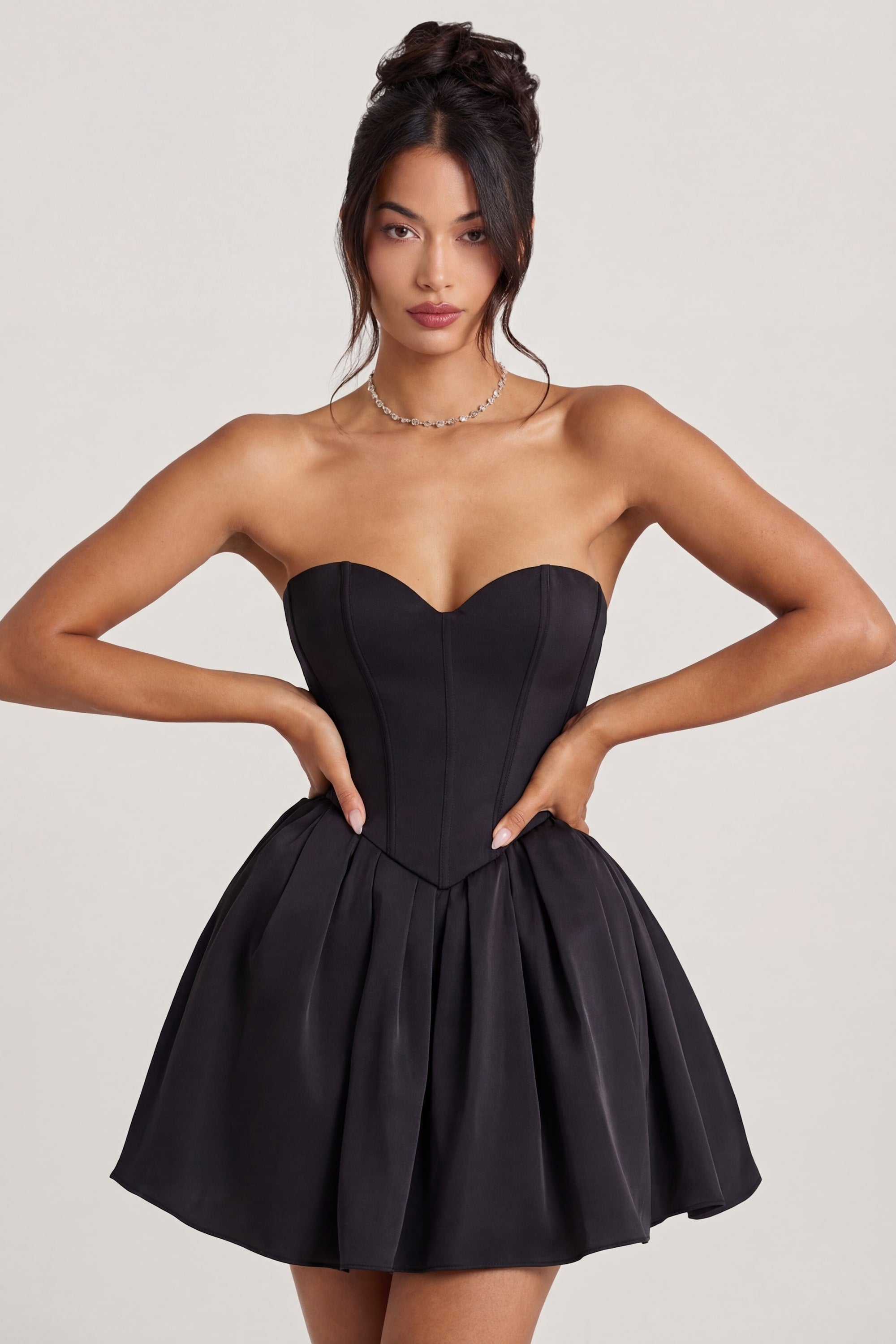 Corset Tulle Mini Dress in Jet Black - 1