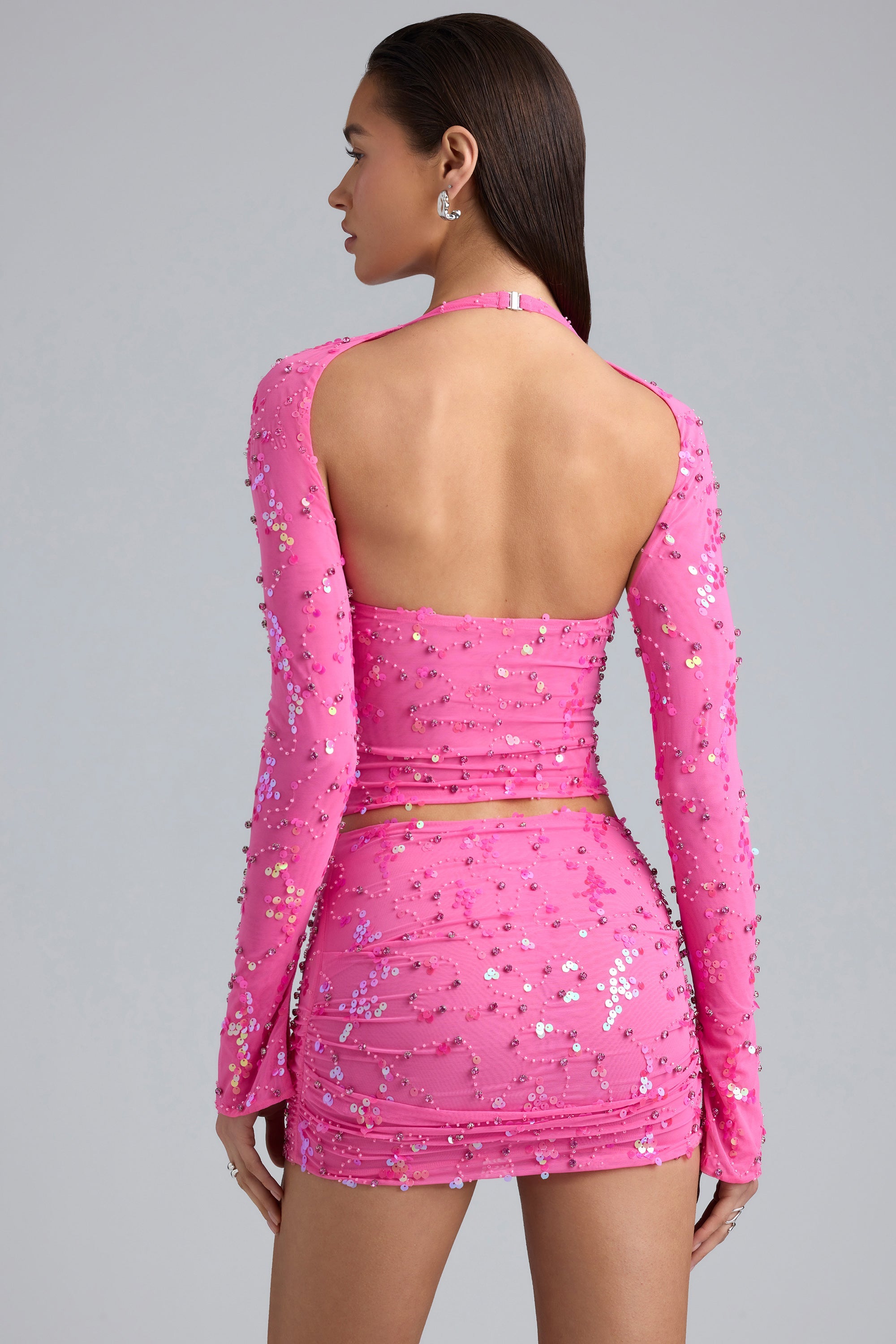 Ruched Mid-Rise Micro Mini Skirt in Bubblegum Pink - 2