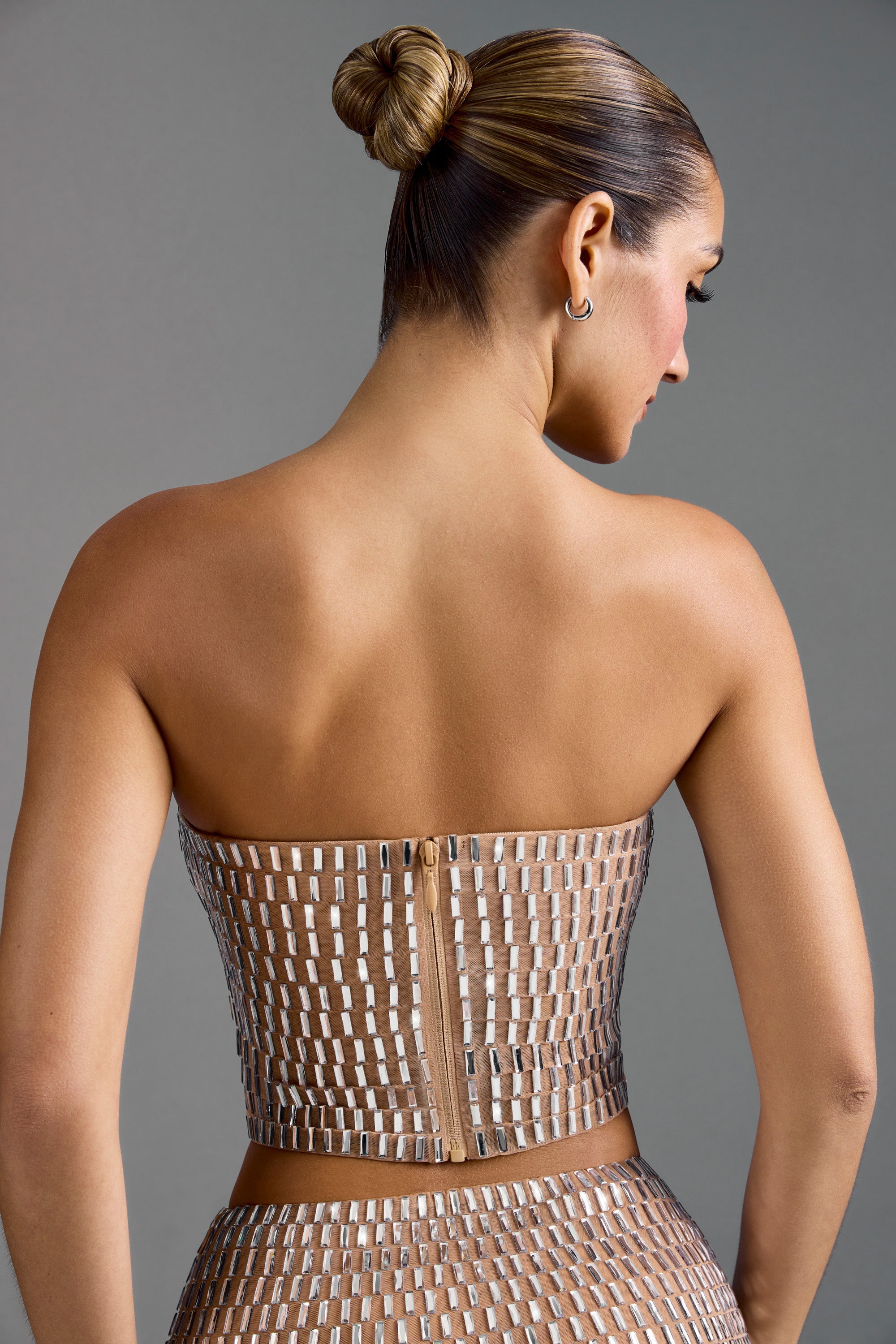 Embellished Bandeau Top in Almond - 2