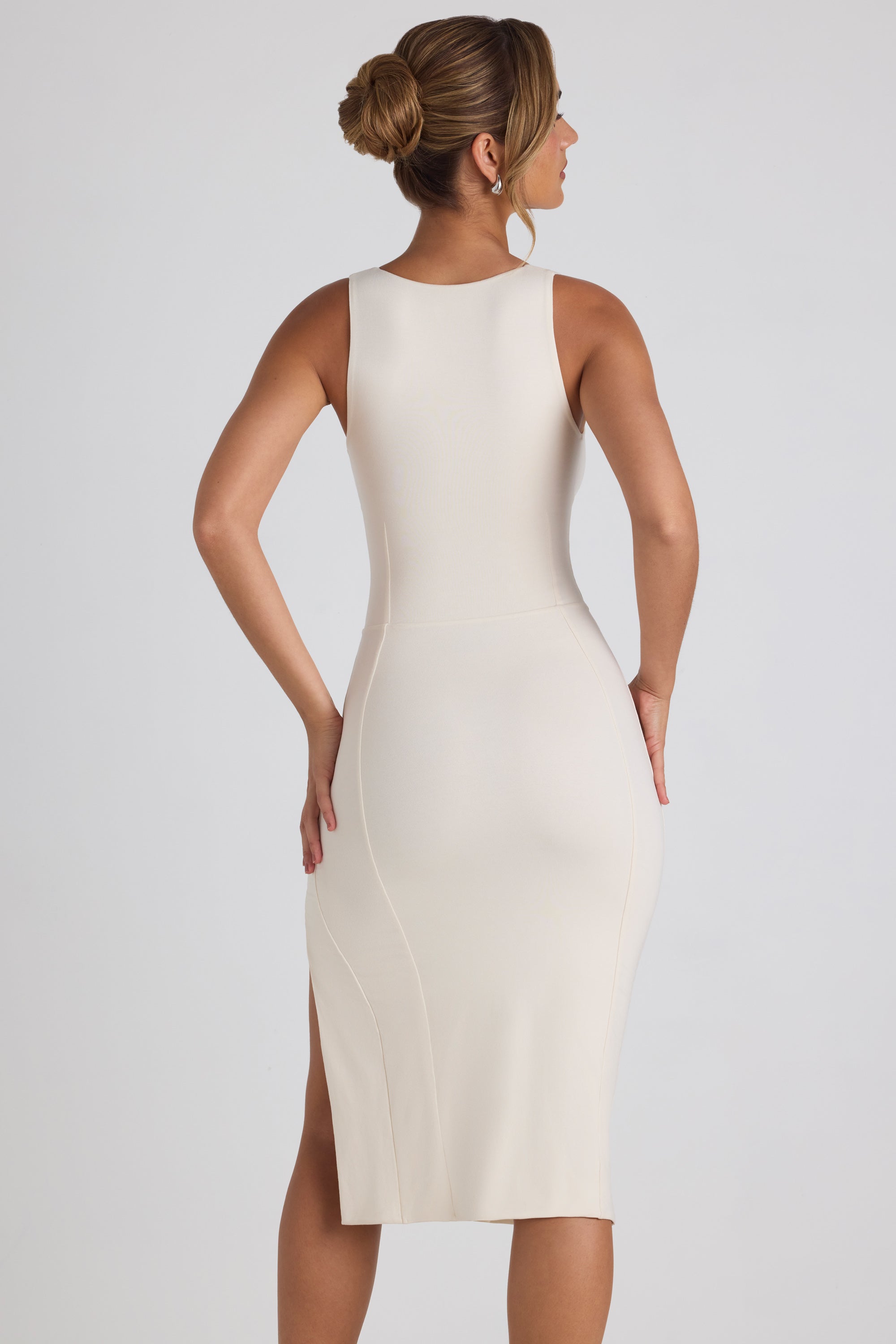 Modal Bow-Detail Sweetheart-Neck Midi Dress in Ivory - 2