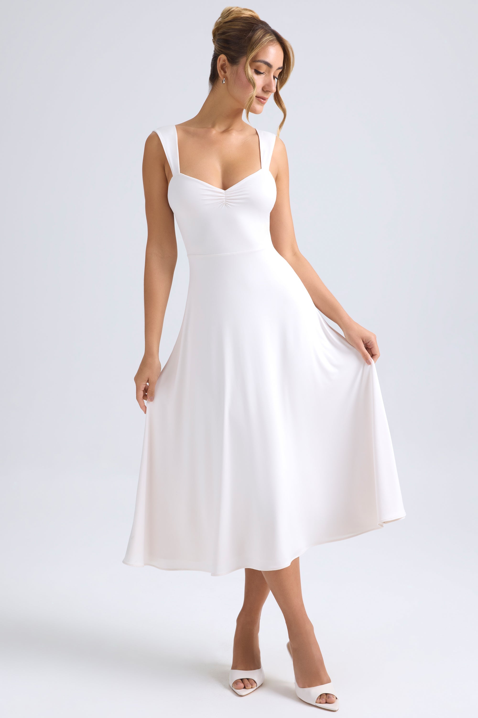Sweetheart-Neck Ruched Midaxi Dress in Ivory - 1