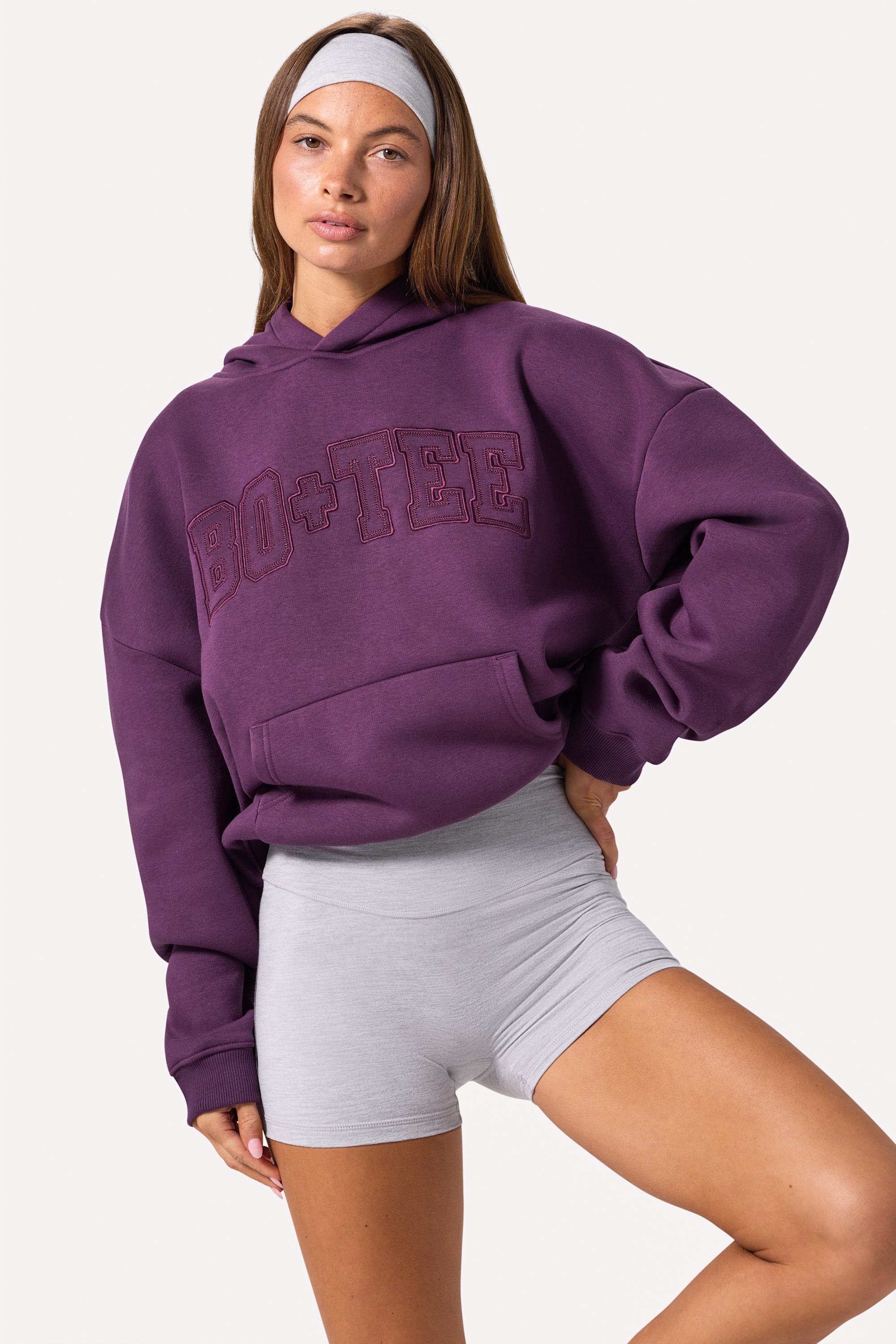 Embroidered Oversized Hoodie in Plum - 1