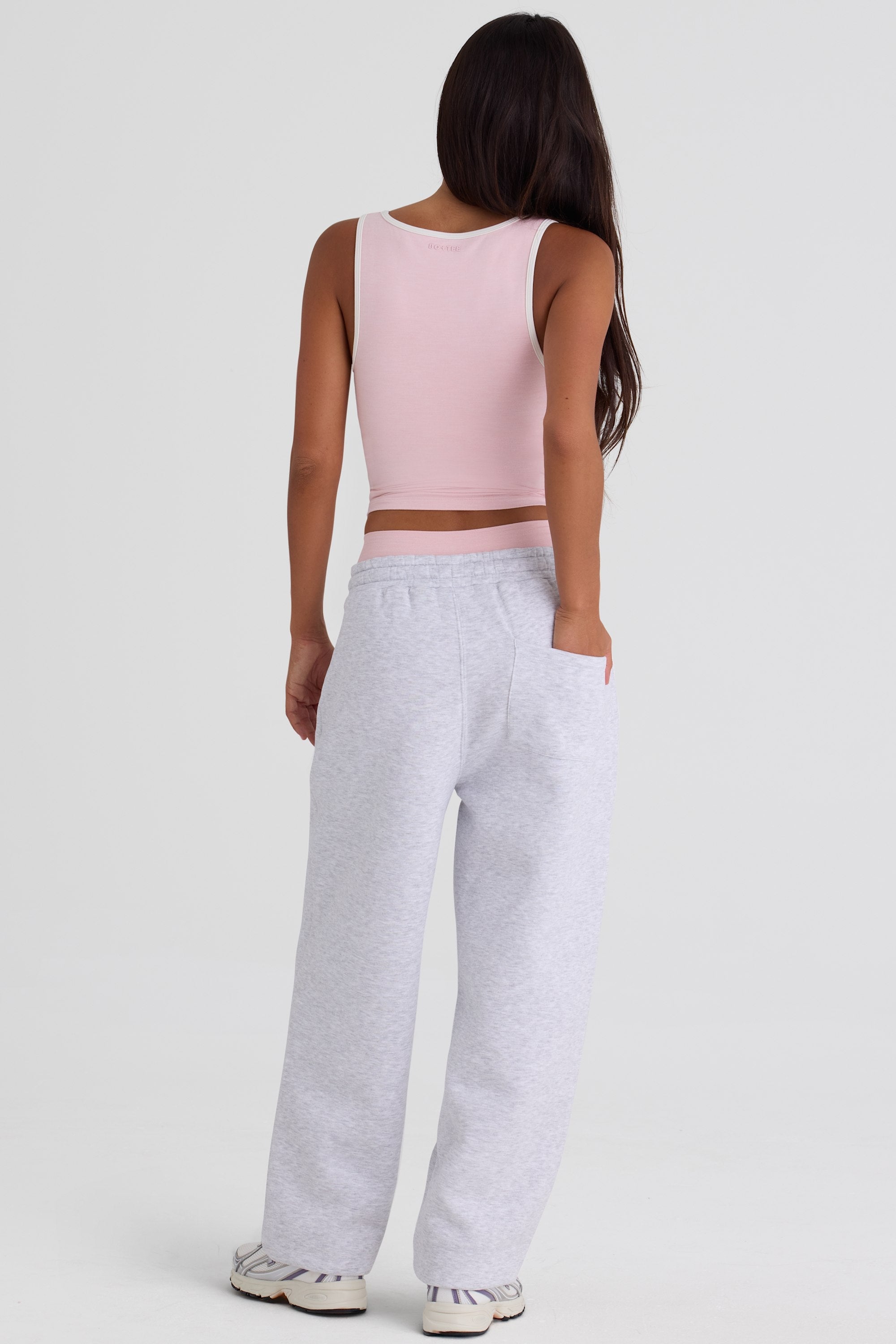 Brushed Cotton Jersey Mid-Rise Relaxed Joggers in Grey Marl - 2