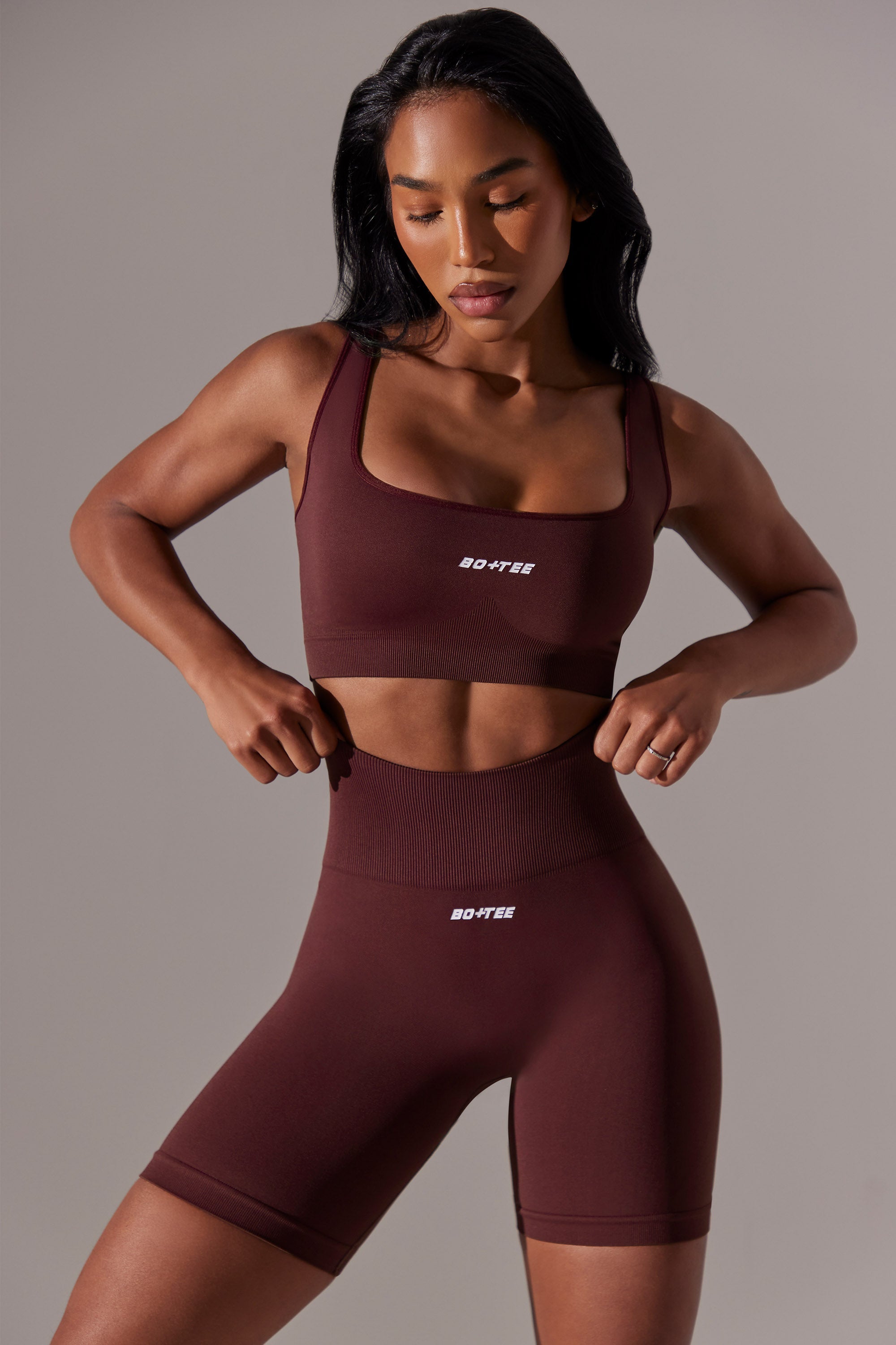 High Waist Super Sculpt Biker Shorts in Burgundy - 1