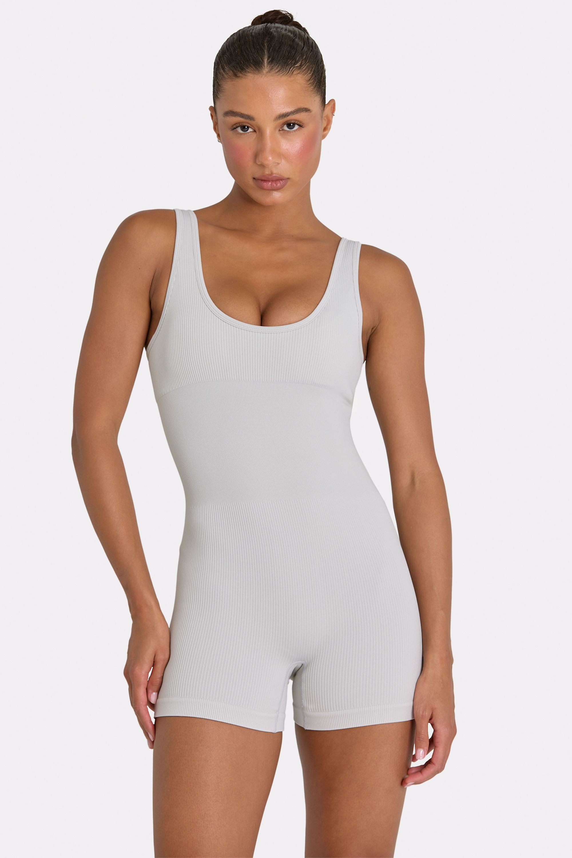 Wide Strap Unitard in Grey - 1