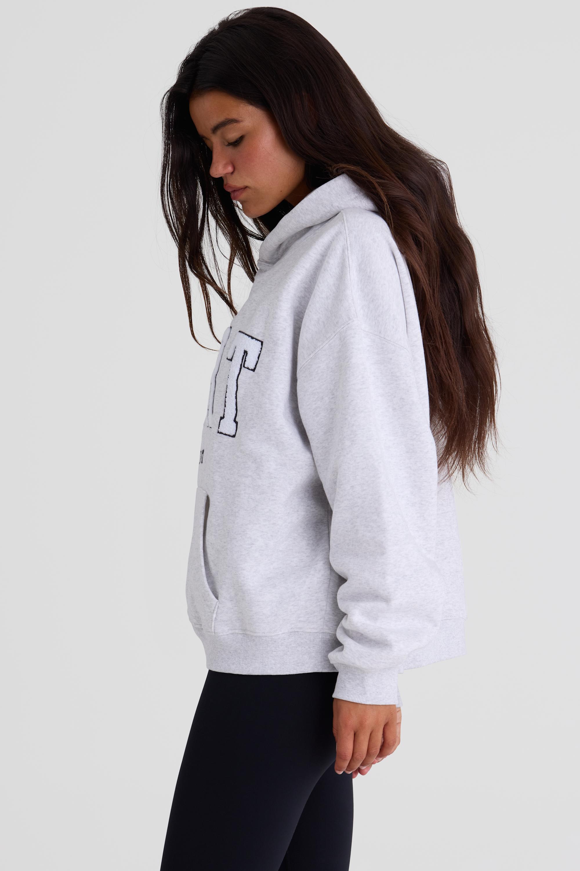 Soft Cotton Fleece Oversized Hoodie in Marl Grey