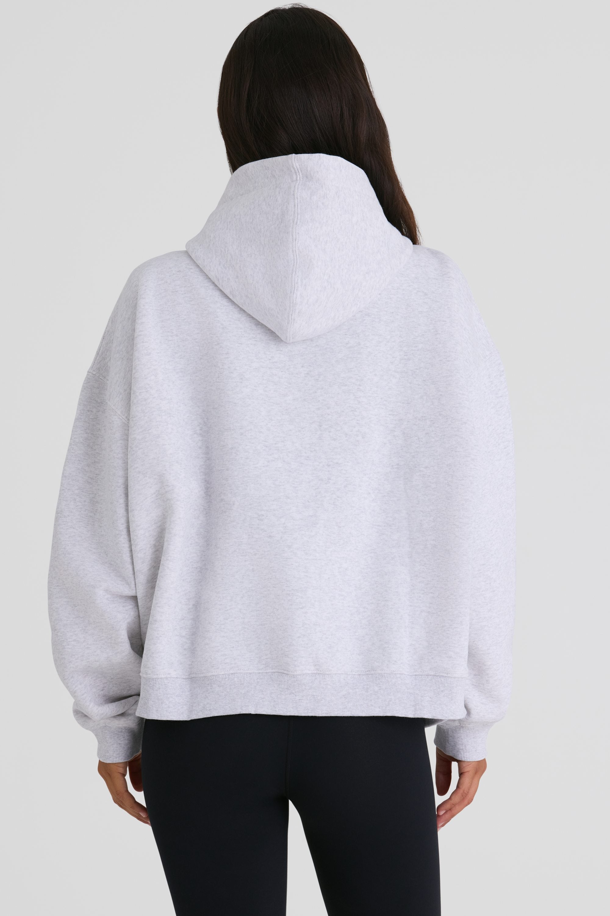 Soft Cotton Fleece Oversized Hoodie in Marl Grey