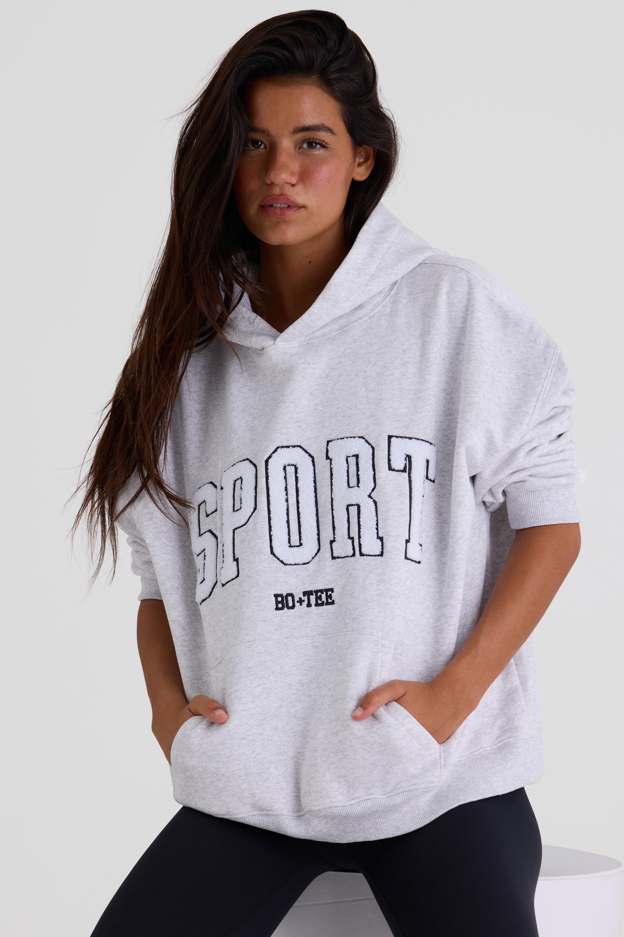 Soft Cotton Fleece Oversized Hoodie in Marl Grey