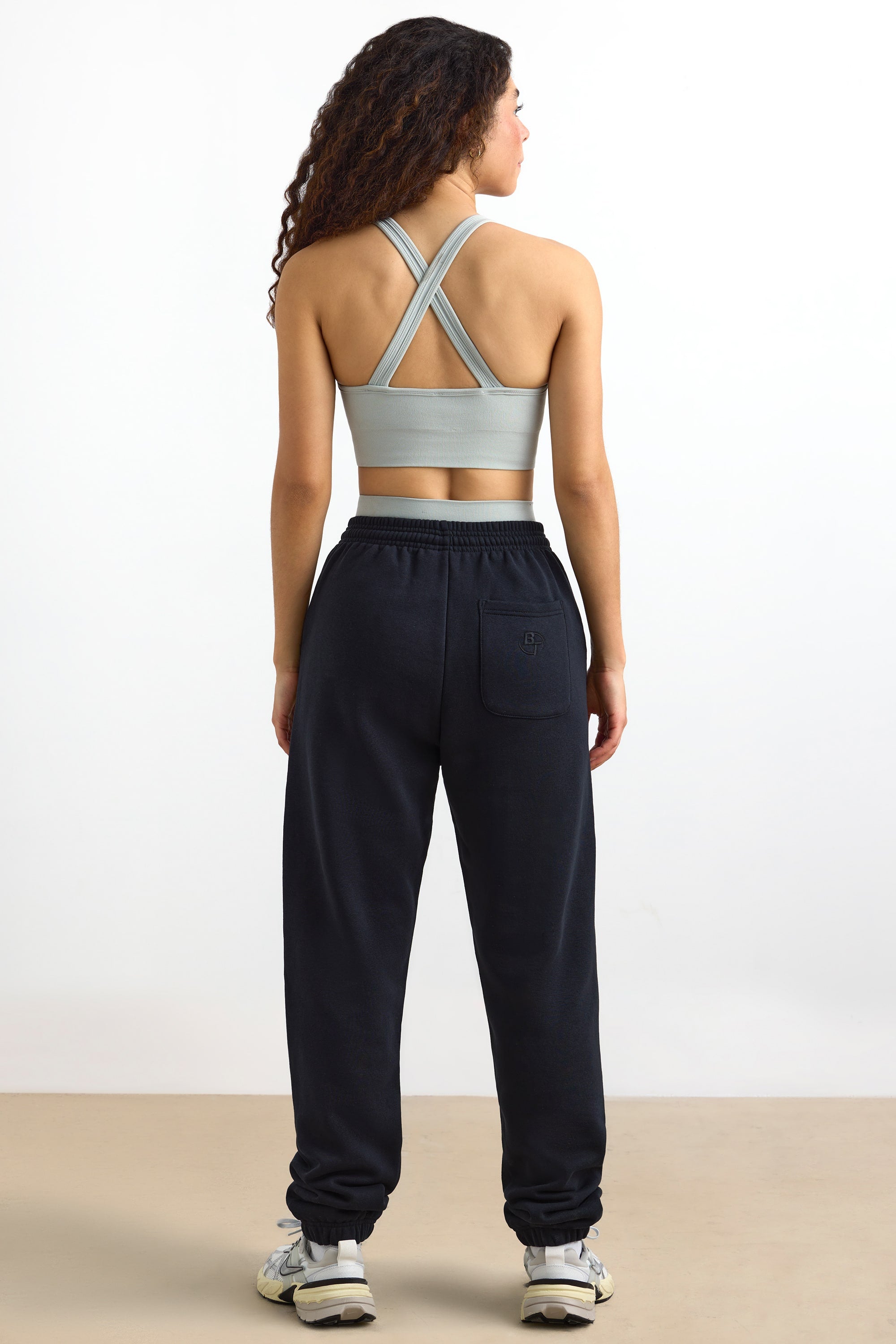 Cotton Fleece Mid-Rise Joggers in Black