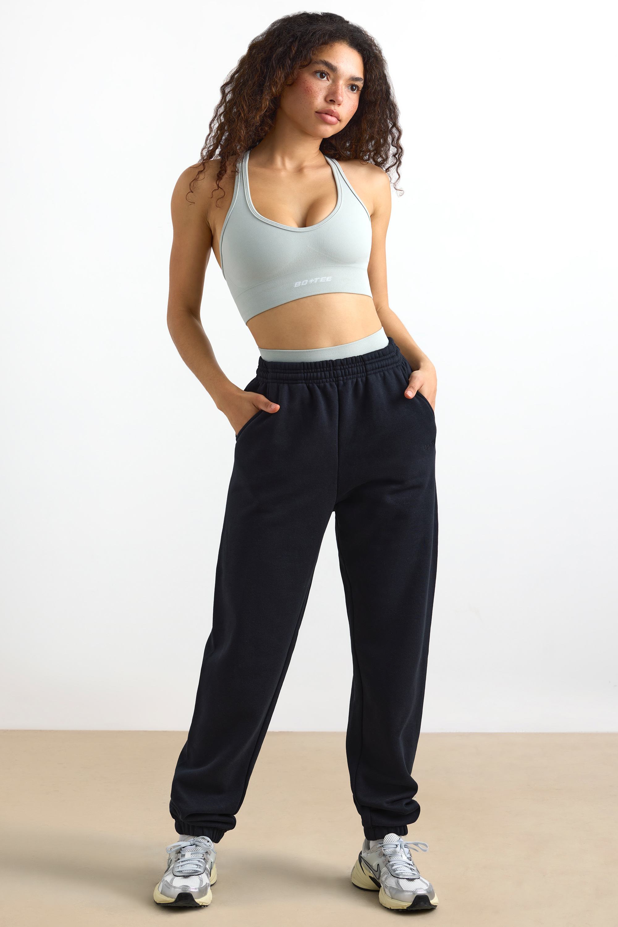 Cotton Fleece Mid-Rise Joggers in Black