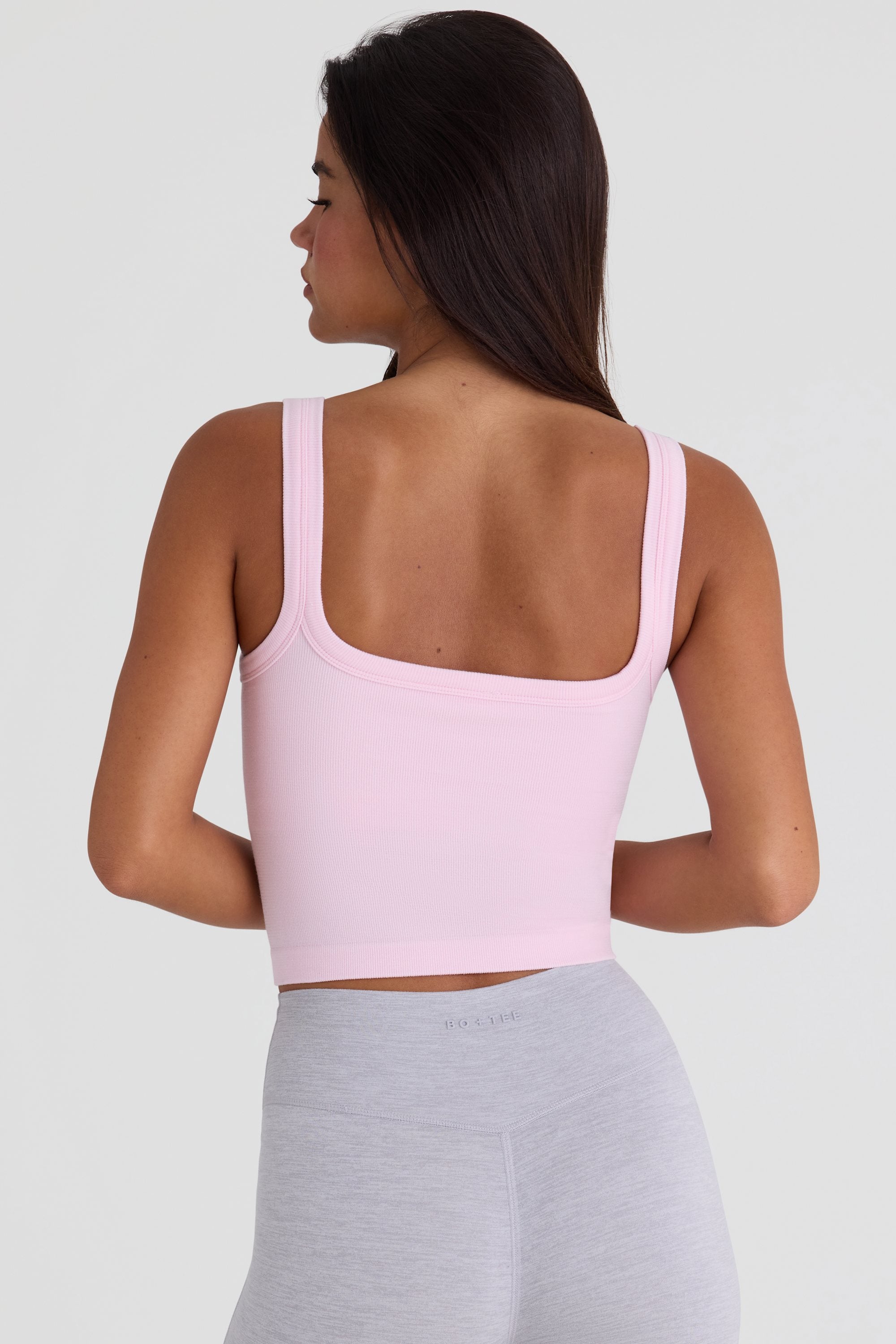 Seamless Soft Rib Square-Neck Tank Top in Powder Pink