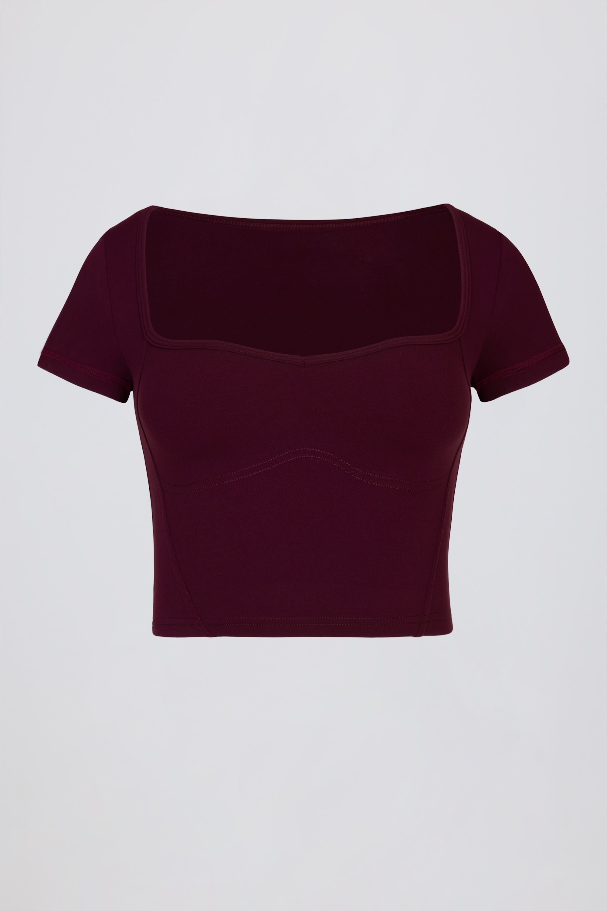 Soft Active Sweetheart-Neck Crop Top in Burgundy - 2