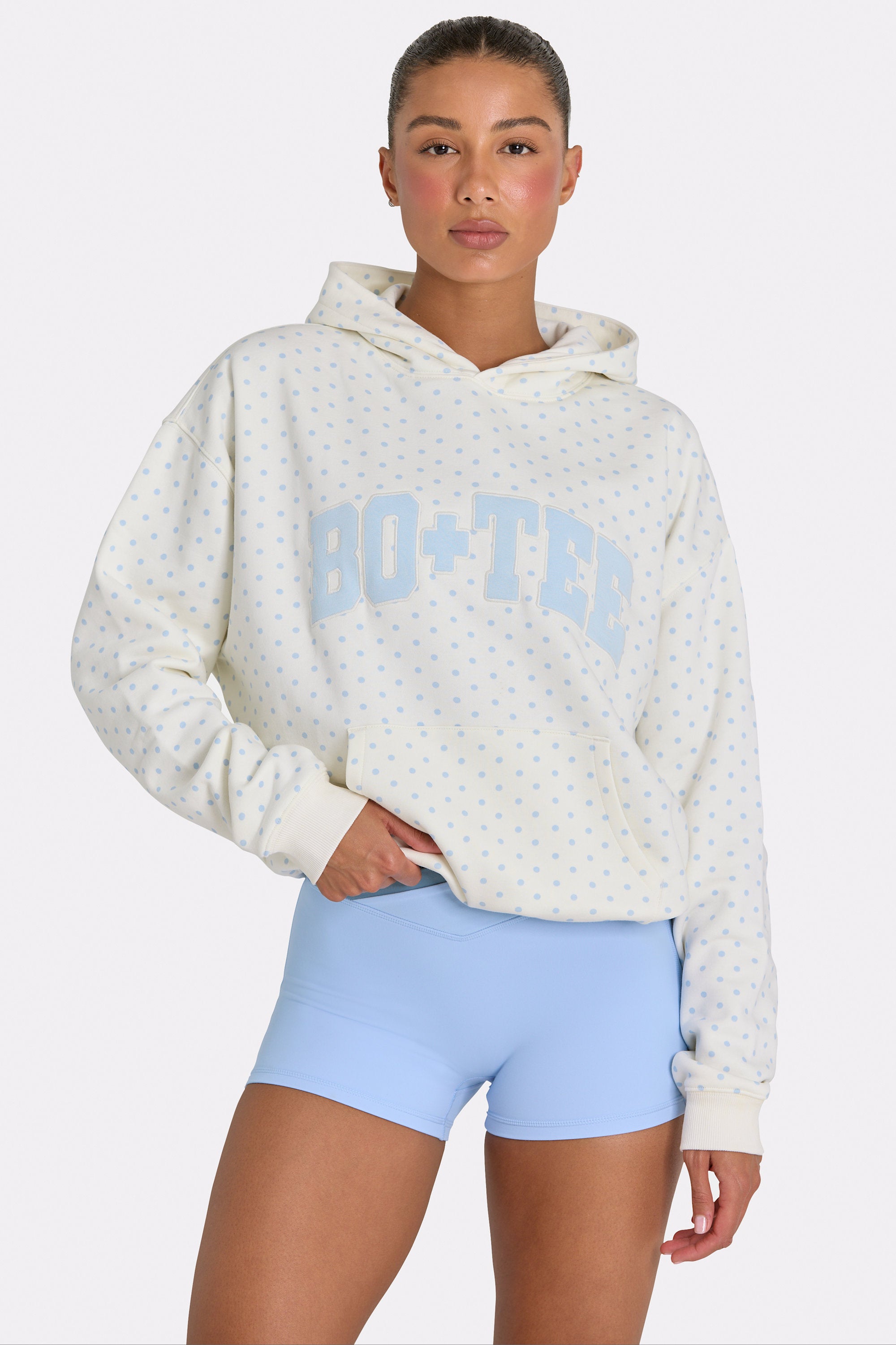 Oversized Applique Hoodie in Milk Polka Dot