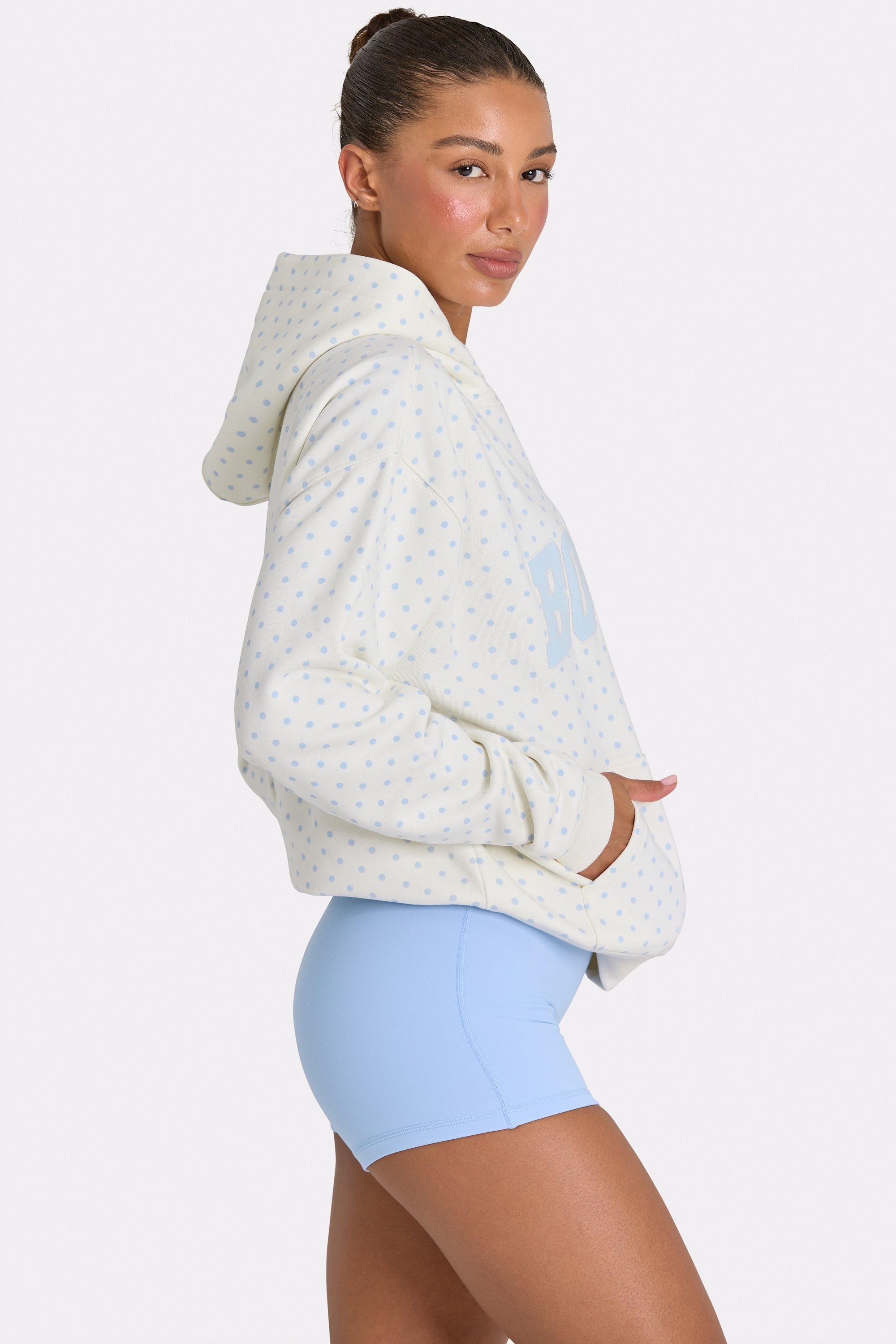 Oversized Applique Hoodie in Milk Polka Dot