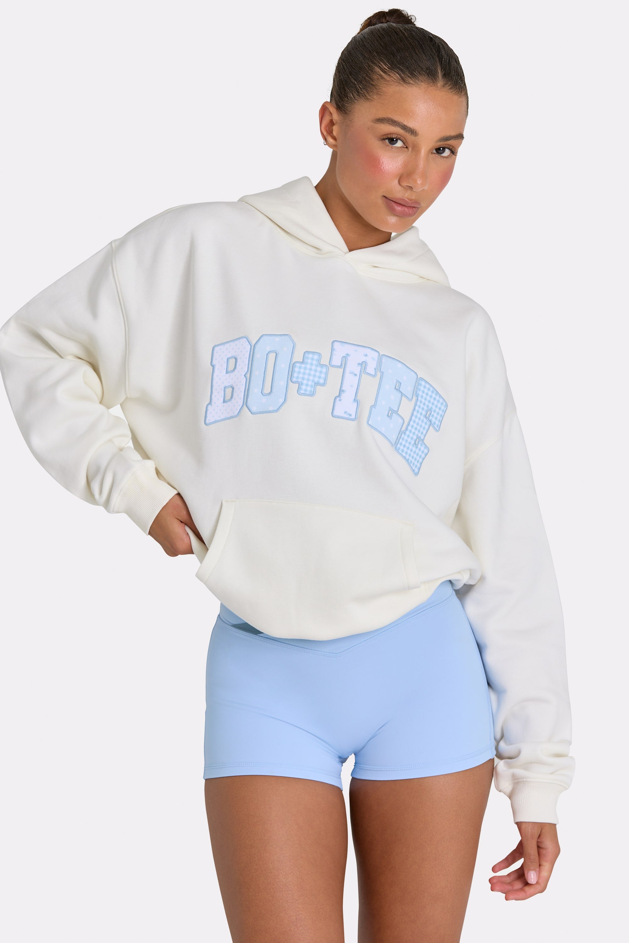 Oversized Applique Hoodie in Milk