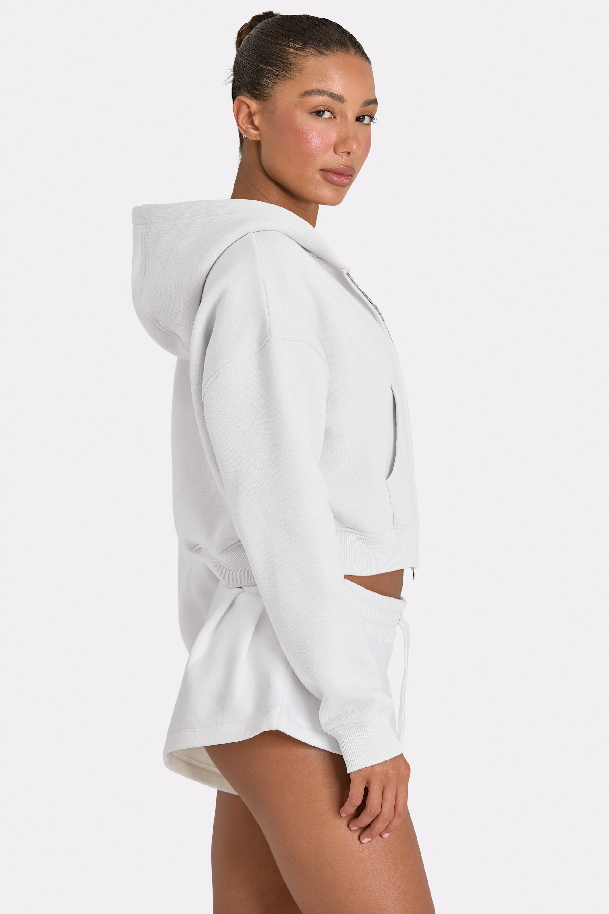 Oversized Zip-Up Hoodie  in Milk