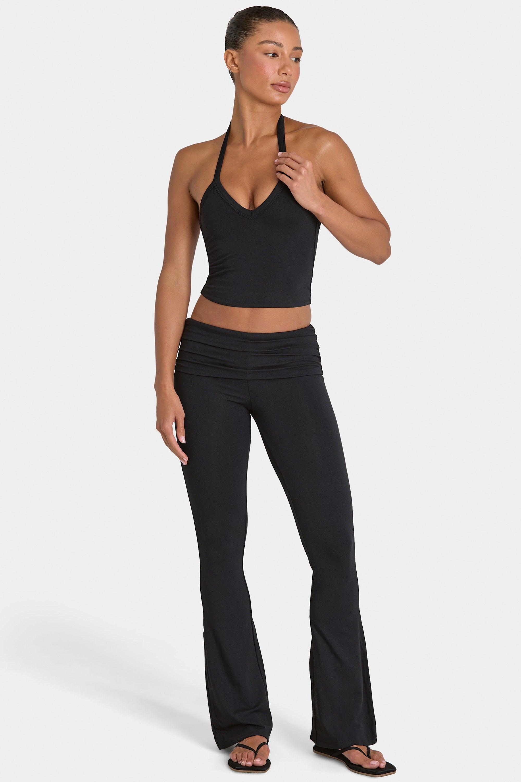 Modal Mid-Rise Flared Trousers in Black