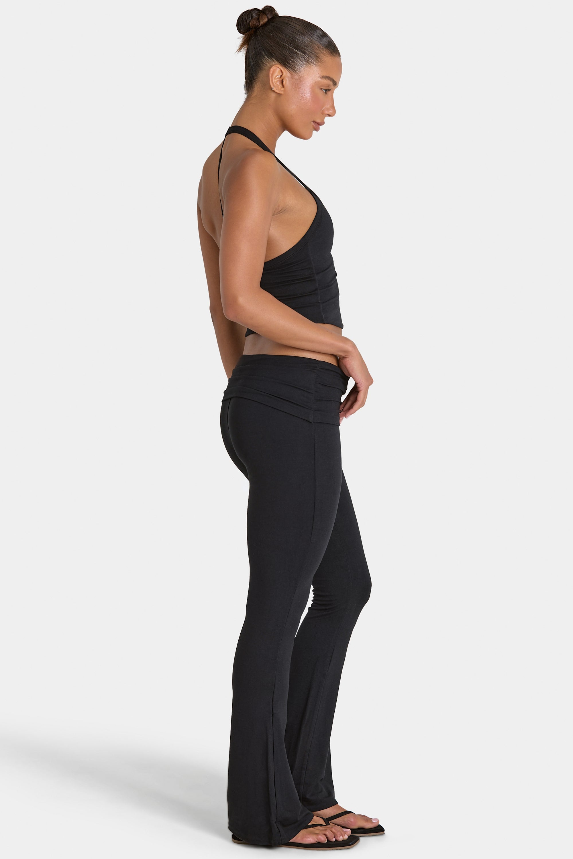 Modal Mid-Rise Flared Trousers in Black