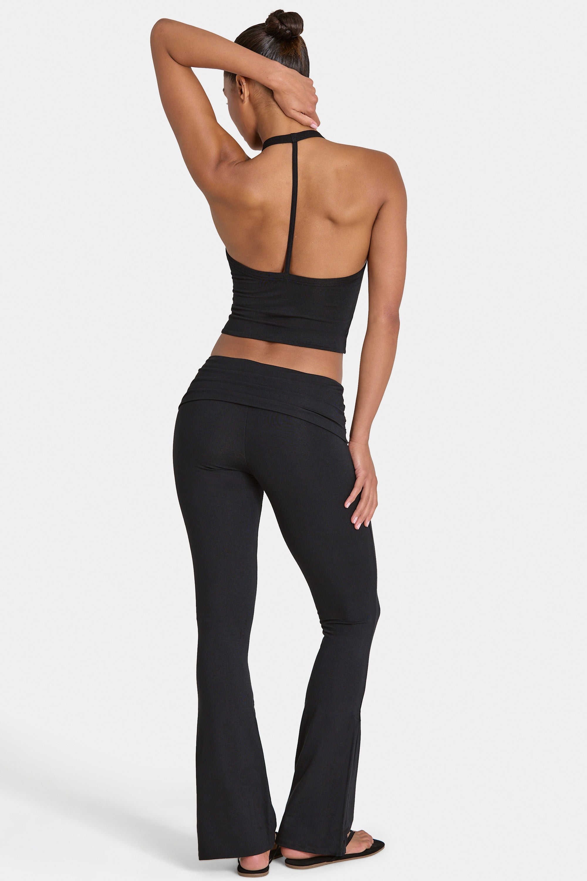 Modal Mid-Rise Flared Trousers in Black