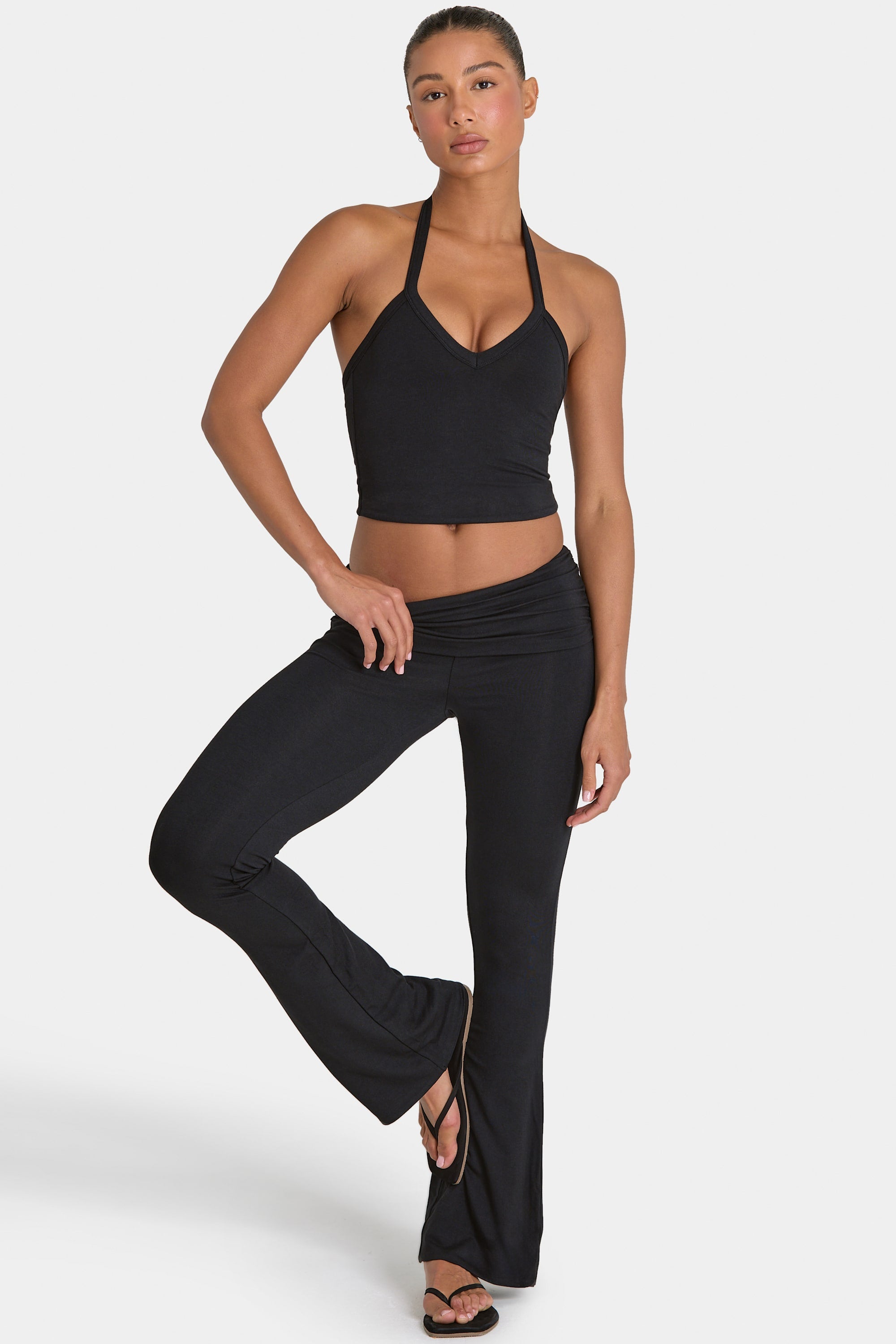 Modal Mid-Rise Flared Trousers in Black