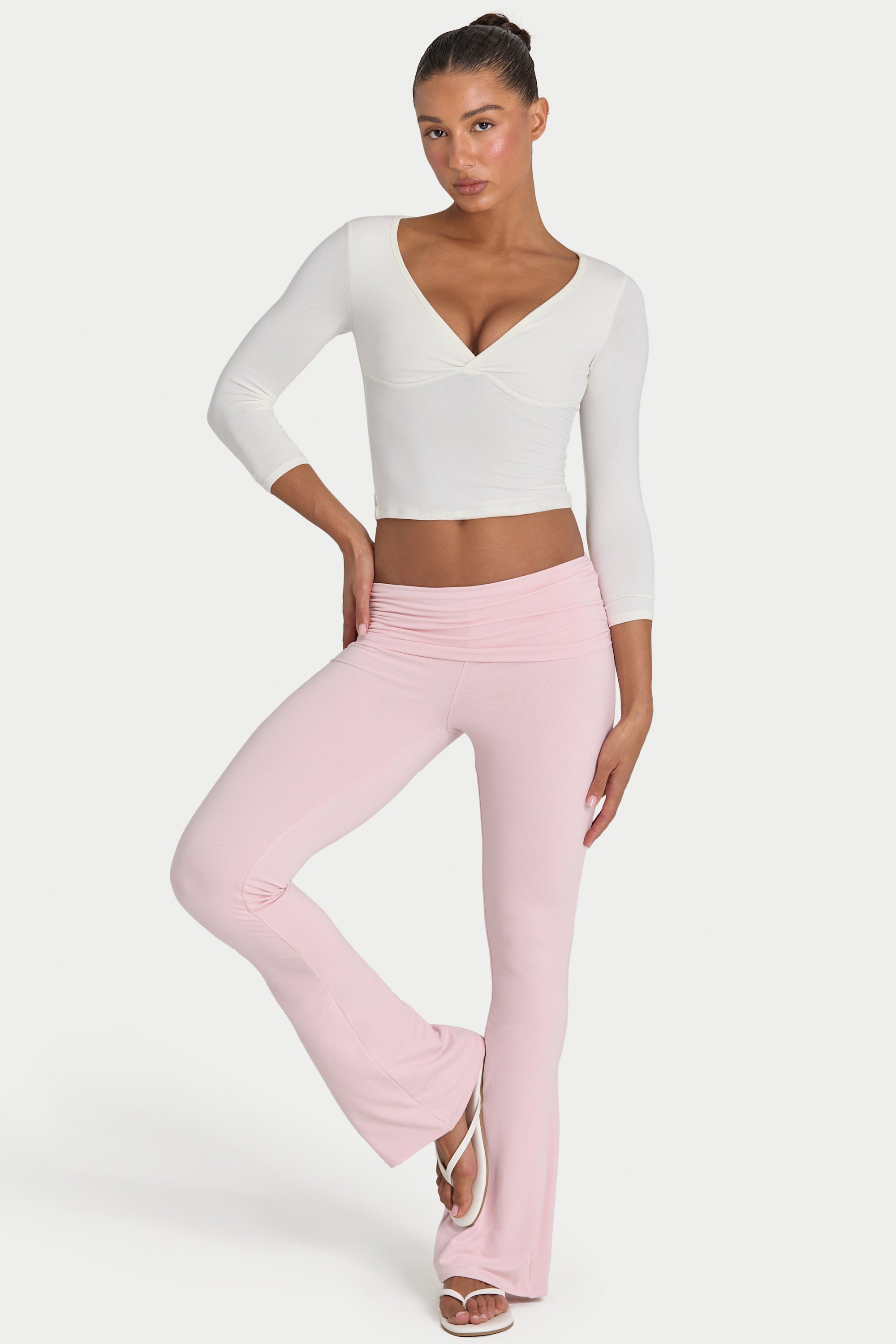 Modal Mid-Rise Flared Trousers in Blush