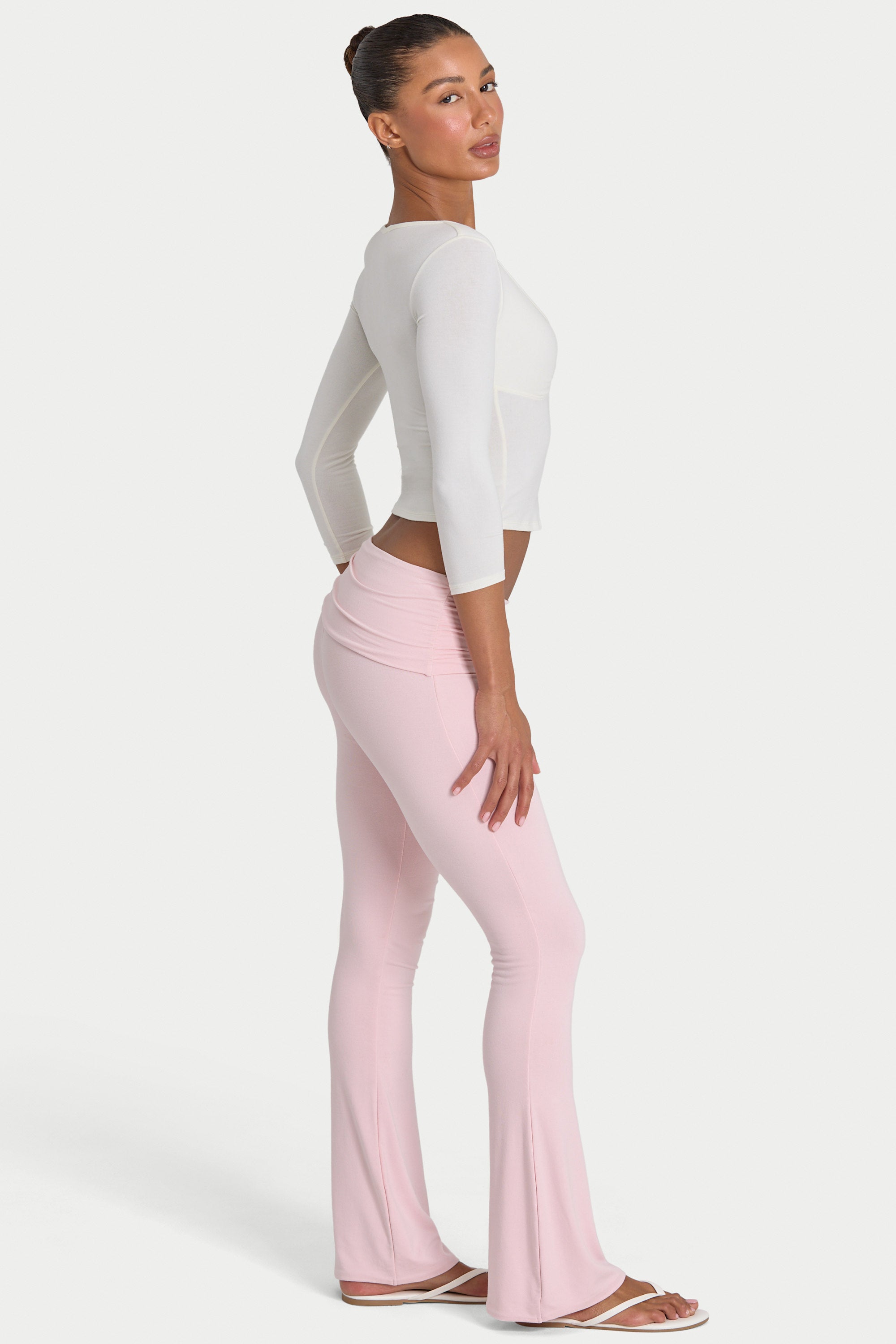 Modal Mid-Rise Flared Trousers in Blush
