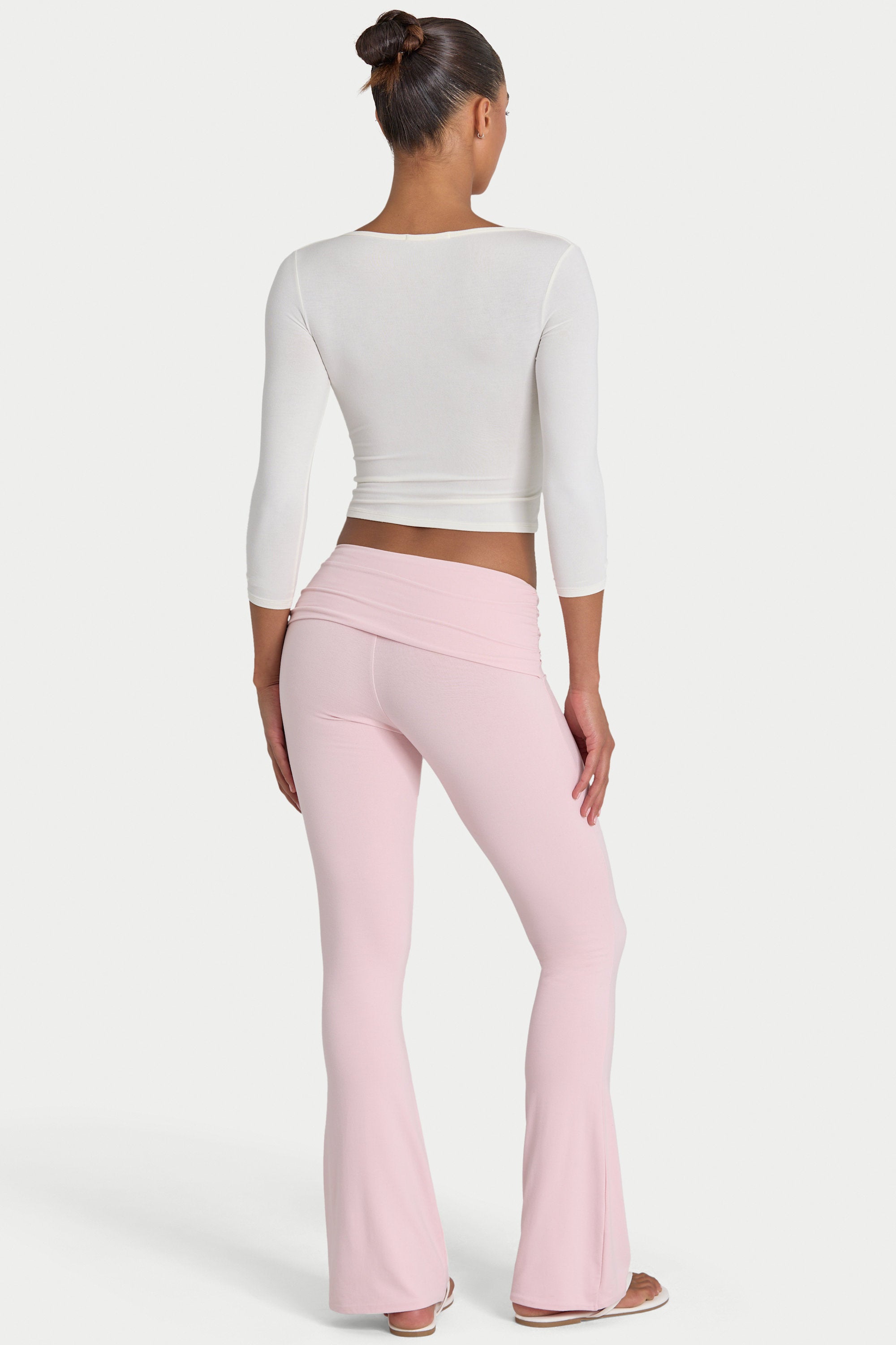 Modal Mid-Rise Flared Trousers in Blush