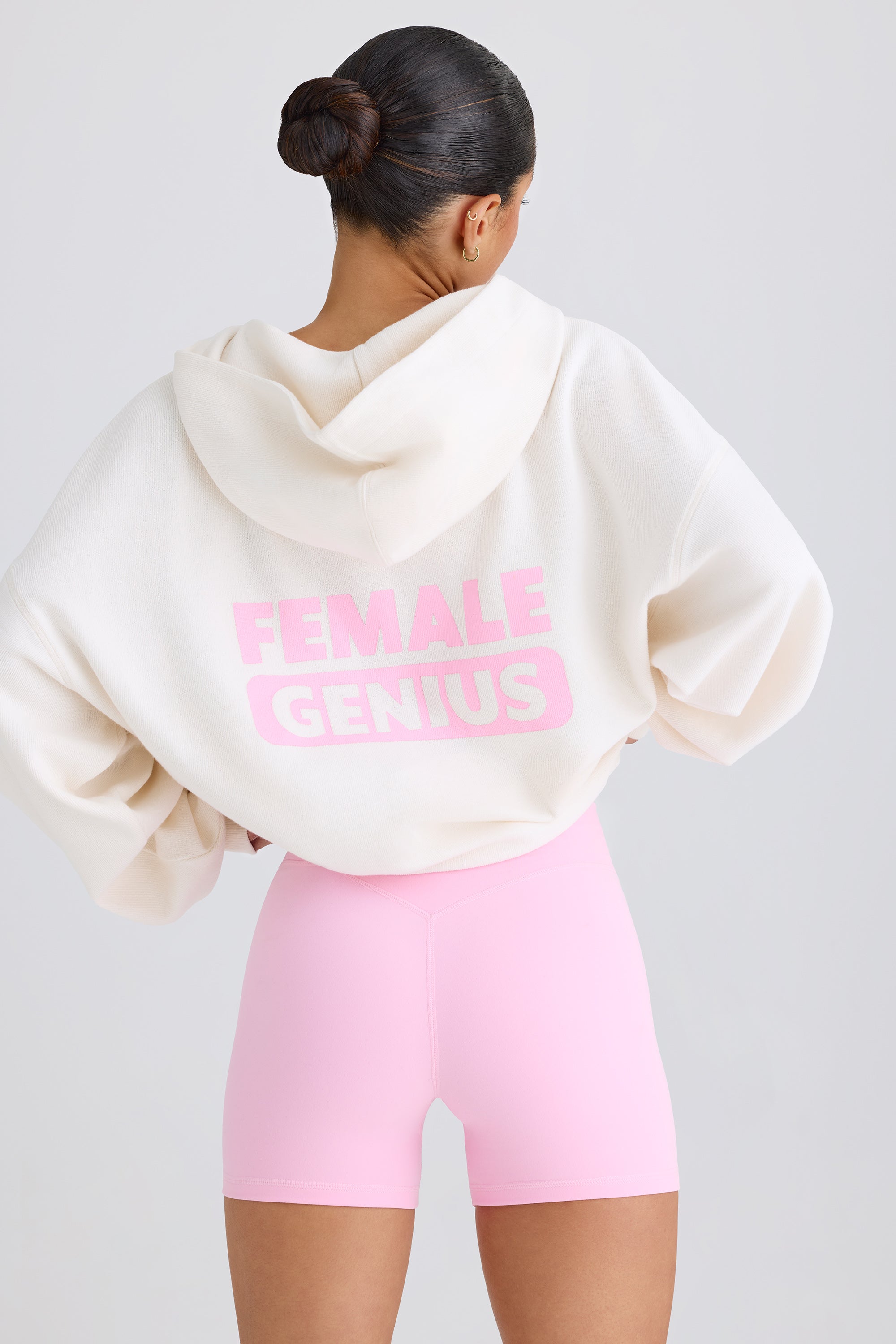 Textured Cotton Jersey Graphic Print Hoodie in White - 1