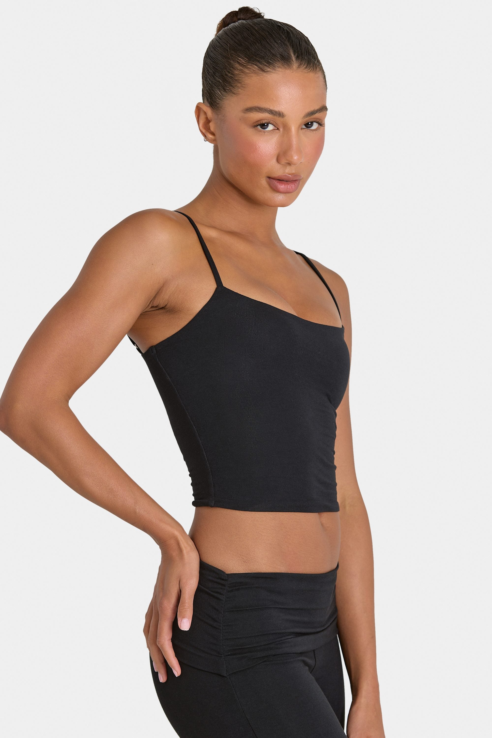 Modal Cropped Tank Top in Black