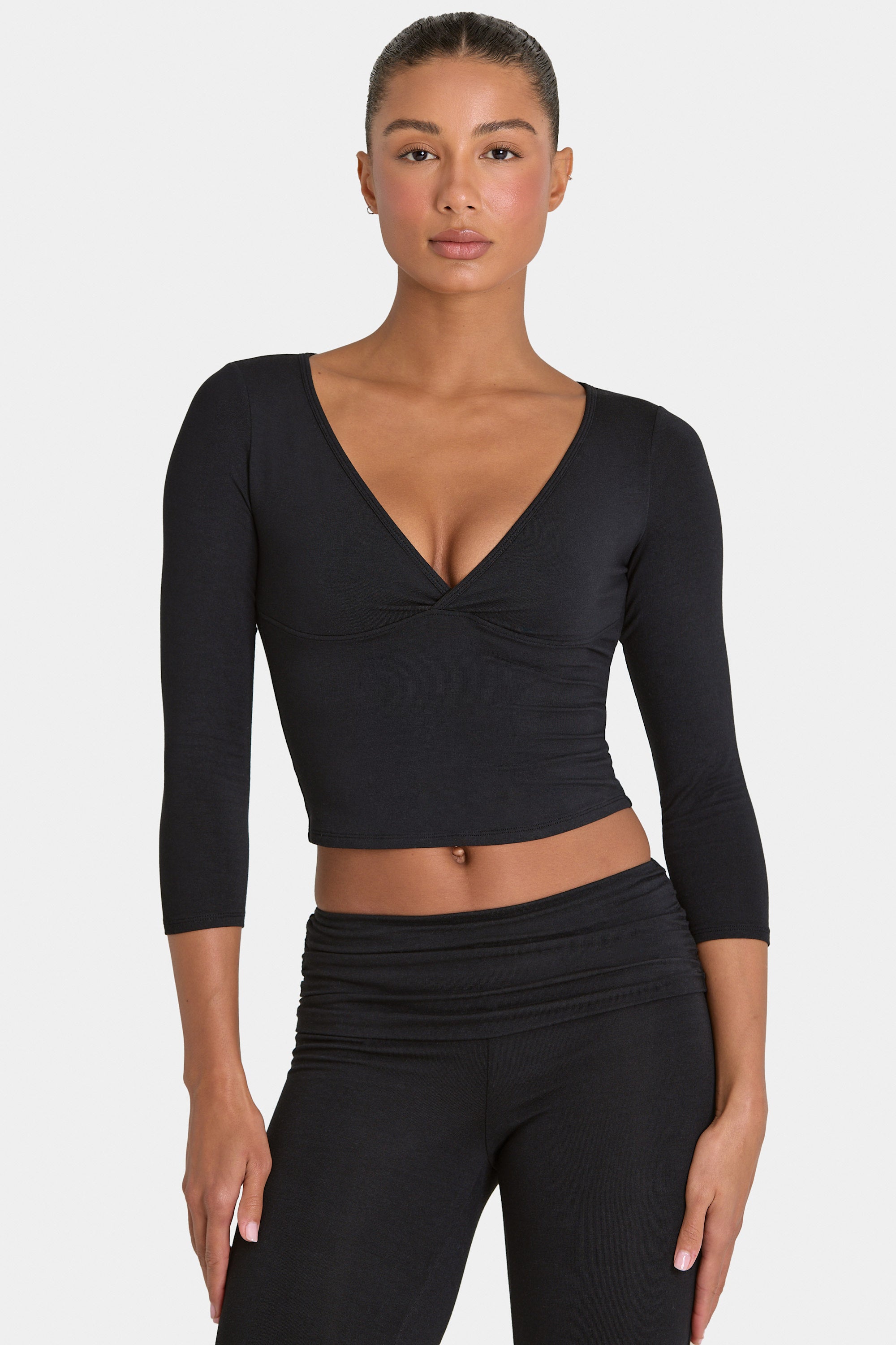 ButterCloud™ 3/4 Sleeve Top in Black - 1