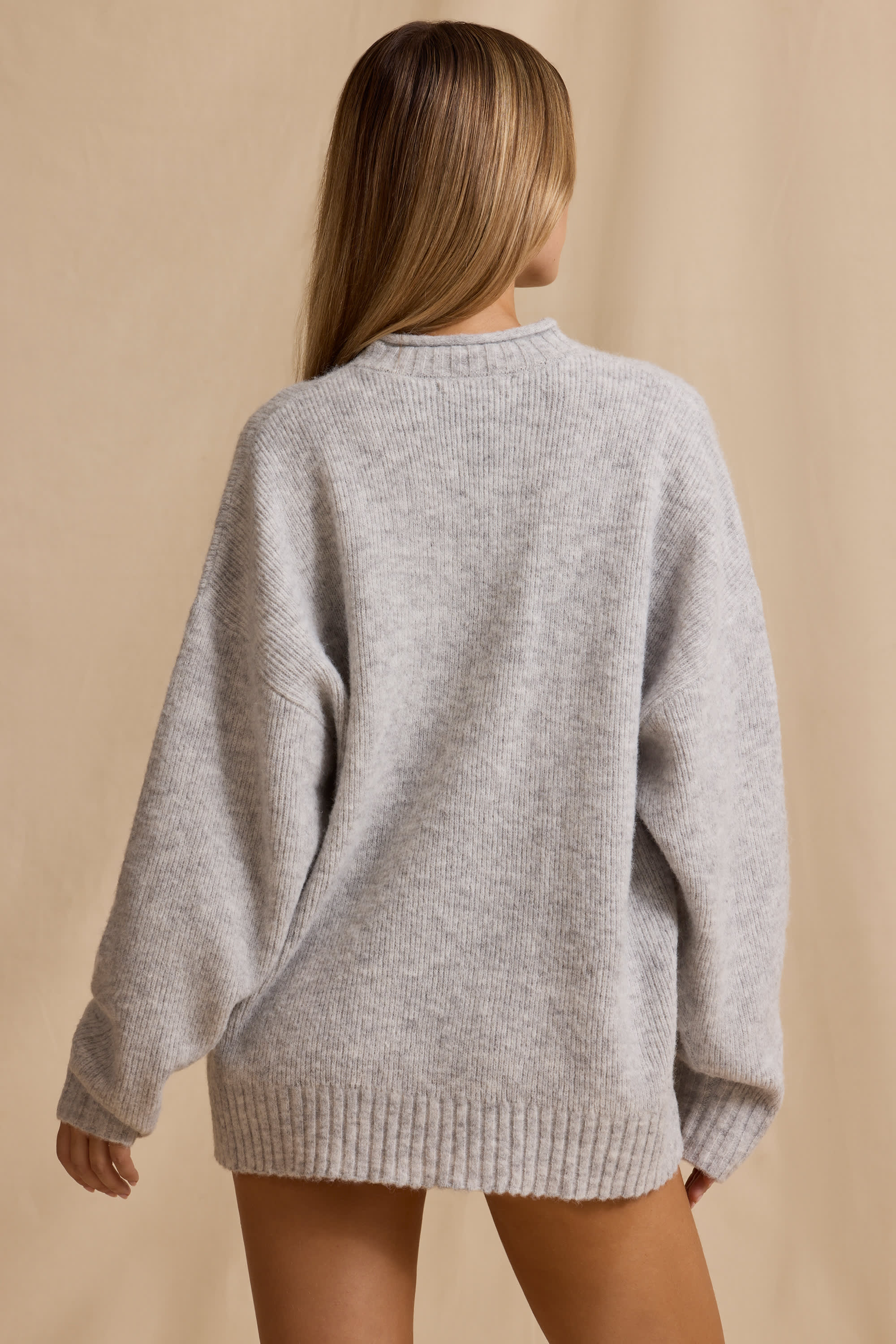 Ribbed Knit Oversized Jumper in Ice Marl - 2