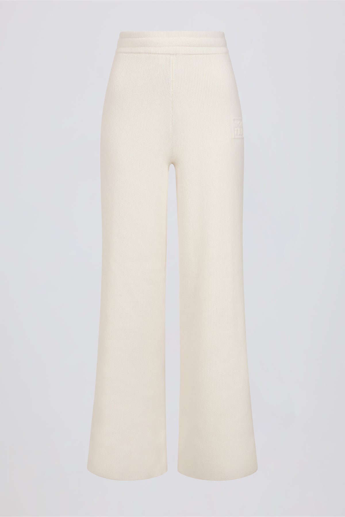 Ribbed Knit Wide-Leg Joggers in Ivory