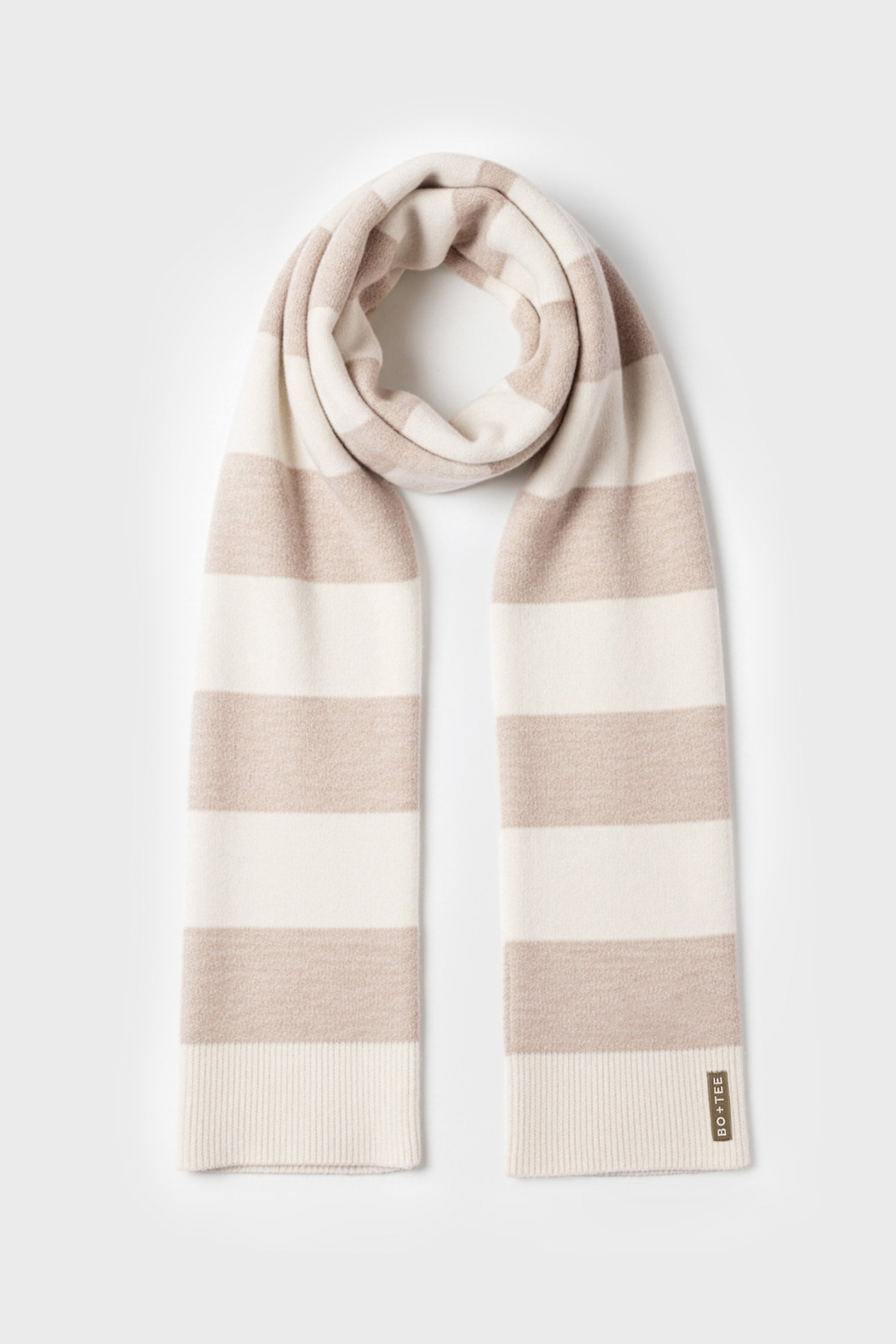 Knitted Striped Scarf in Ivory - 1