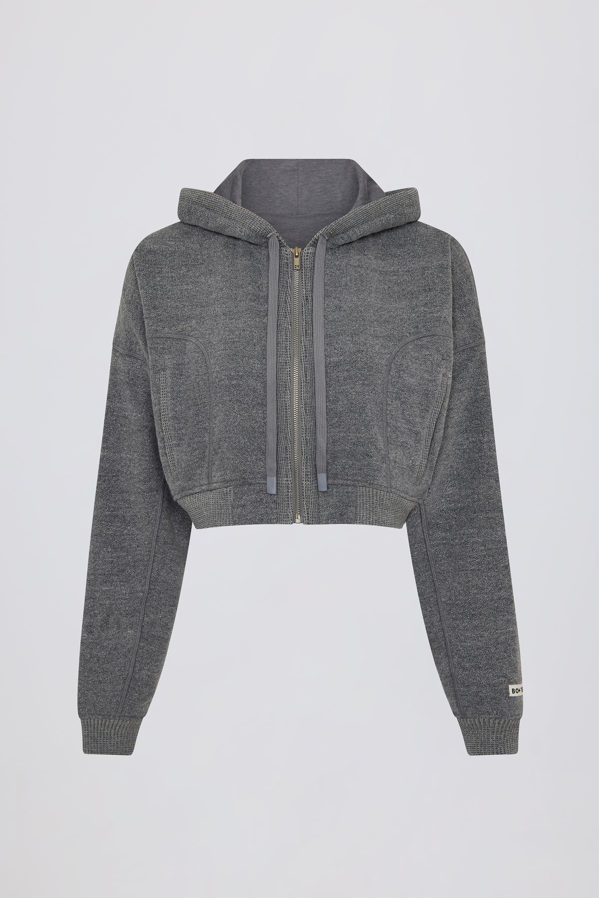 Terry Cotton Zip-Up Cropped Hoodie in Dark Grey