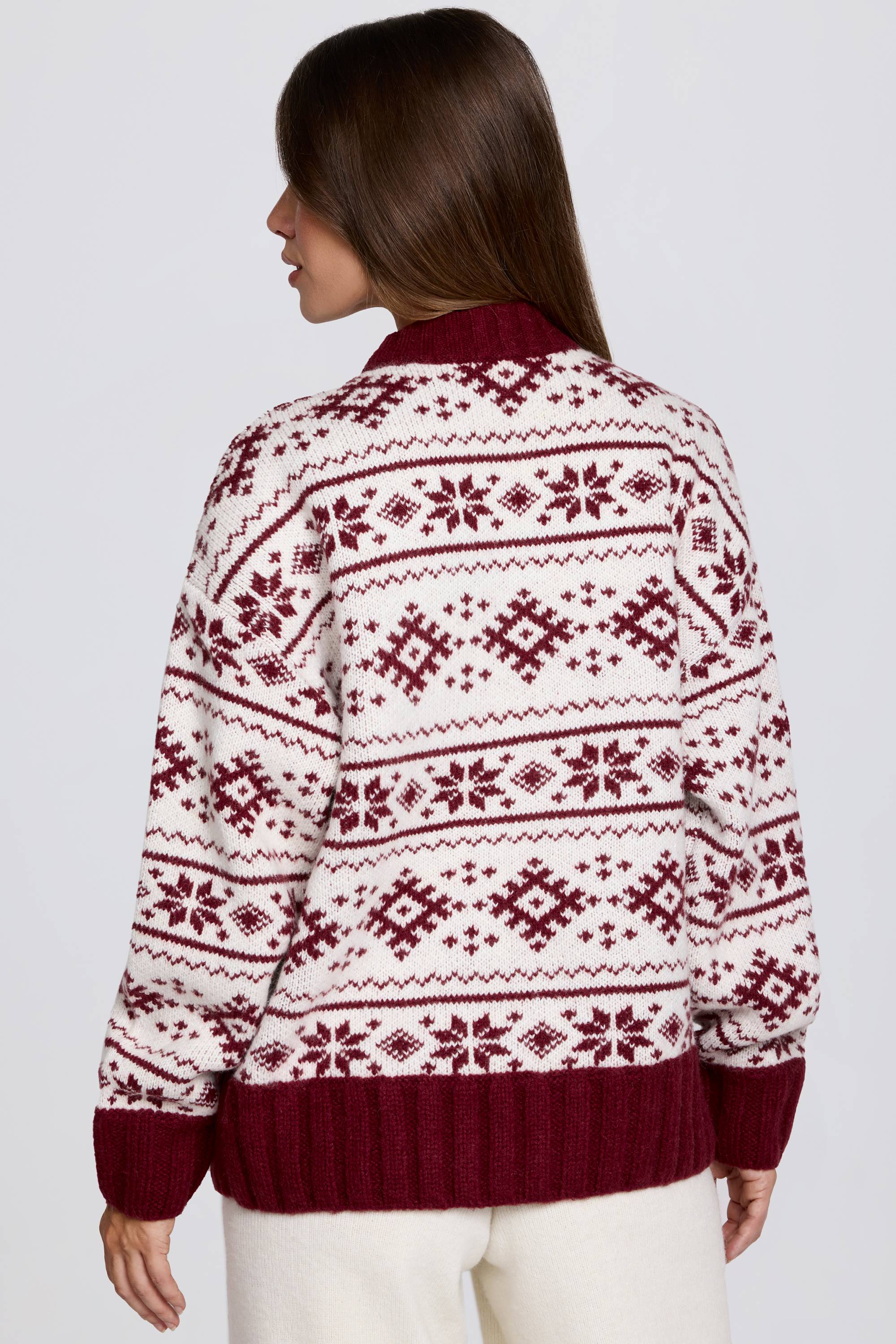Jacquard-Knit Oversized Jumper in Crimson Red - 2