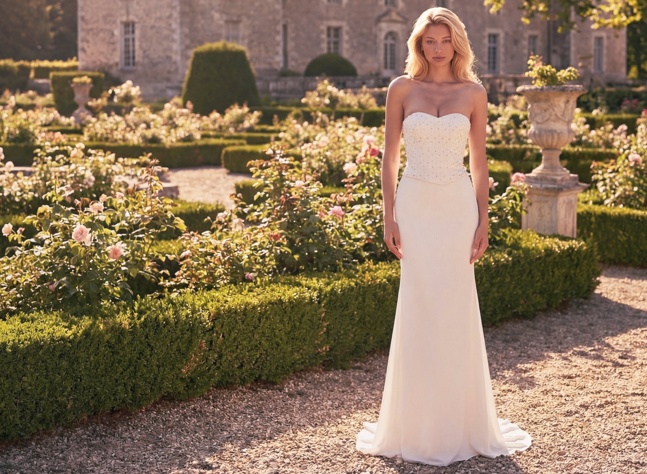 Embellished Corset Strapless Gown in Ivory - 1