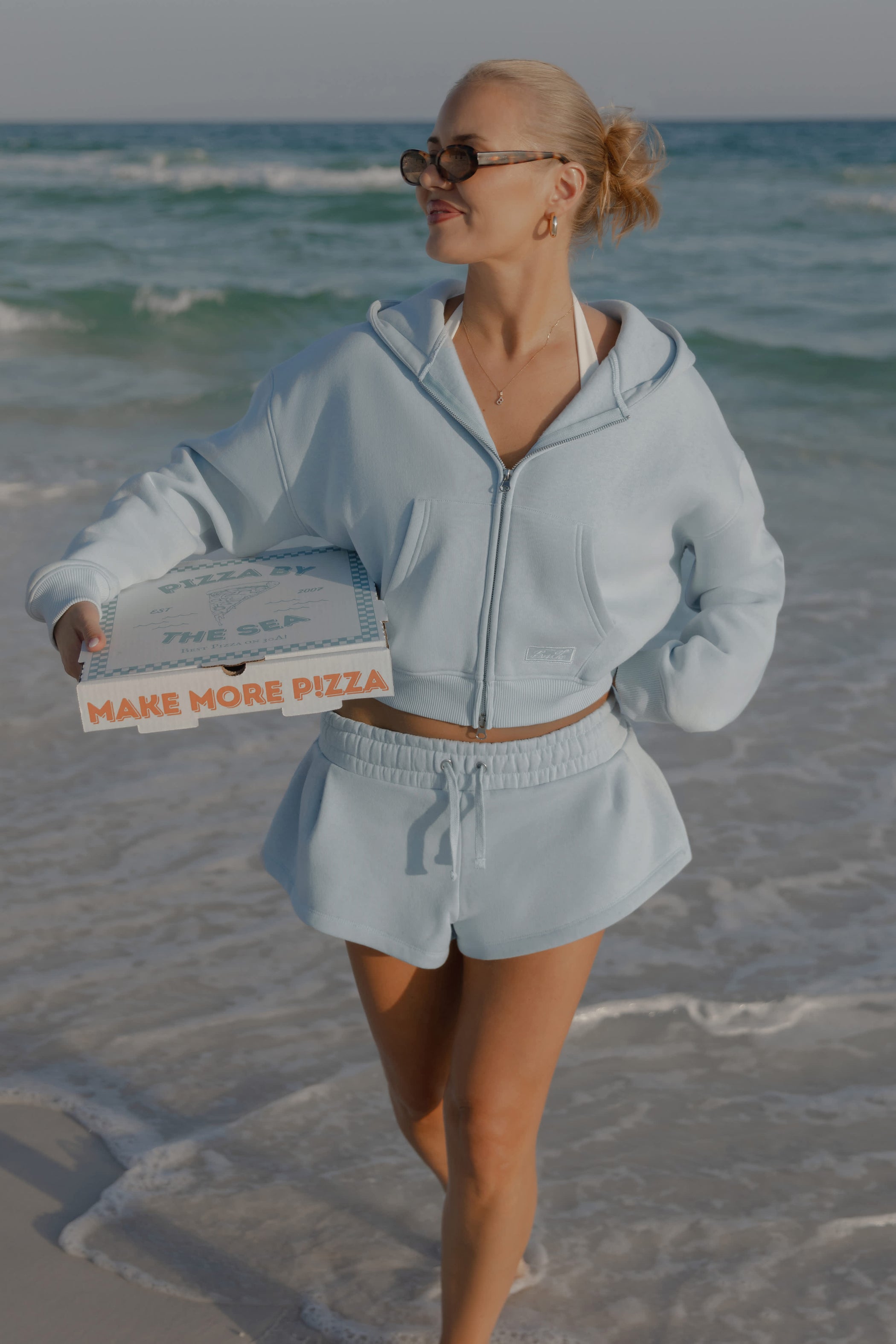 Oversized Zip-Up Hoodie  in Powder Blue - 1