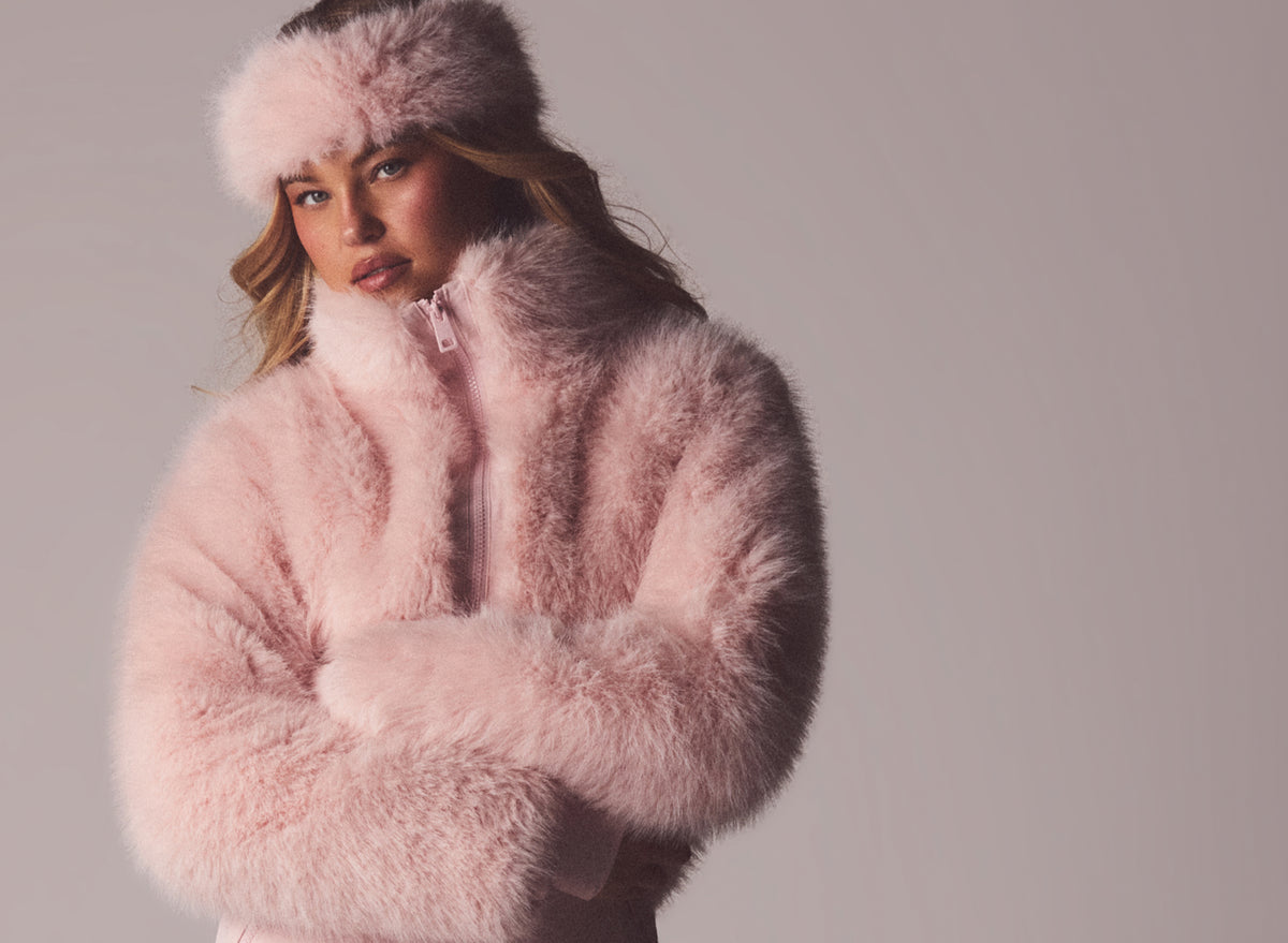 Faux Fur Ski Suit in Powder Pink - 1