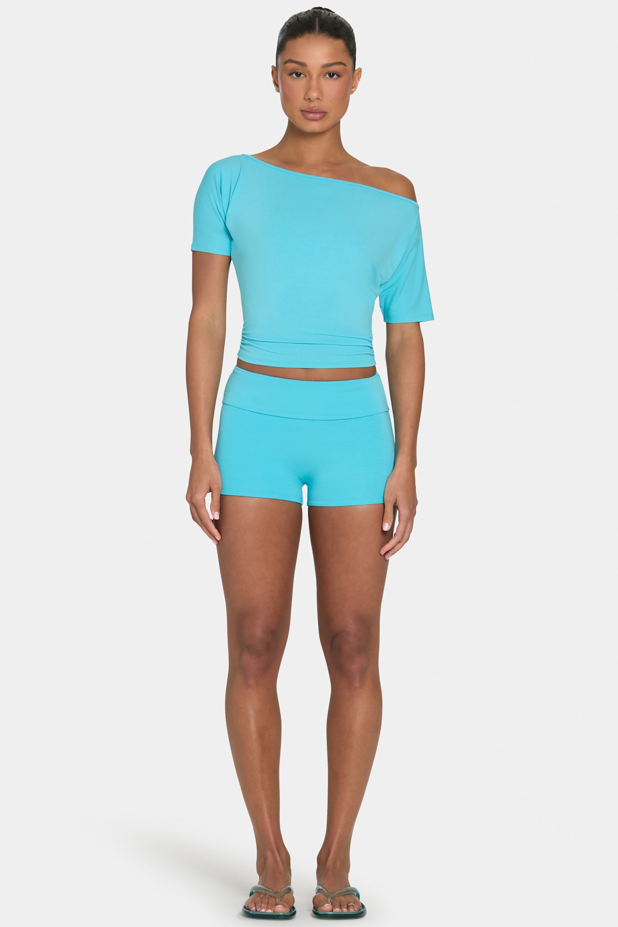ButterCloud™ Mini Foldover Shorts in Aqua