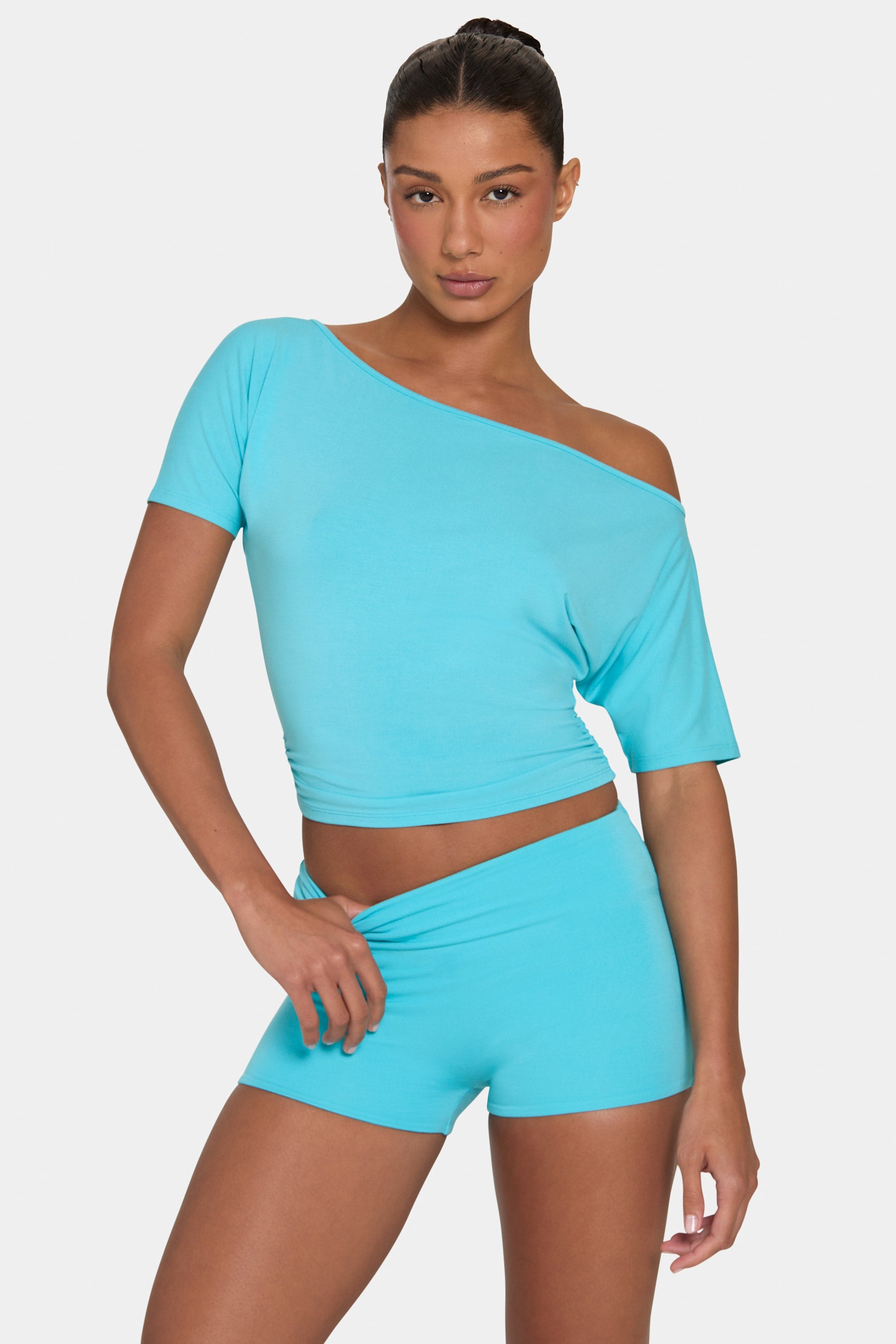 ButterCloud™ Slouchy Off-Shoulder Top in Aqua - 1
